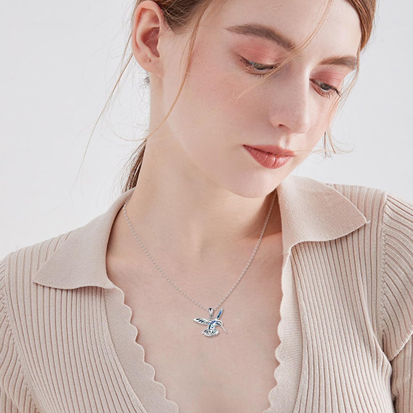 KQF Hummingbird Necklace Abalone Shell 925 Sterling Silver Hummingbird Pendant Jewelry Gifts for Women Mom