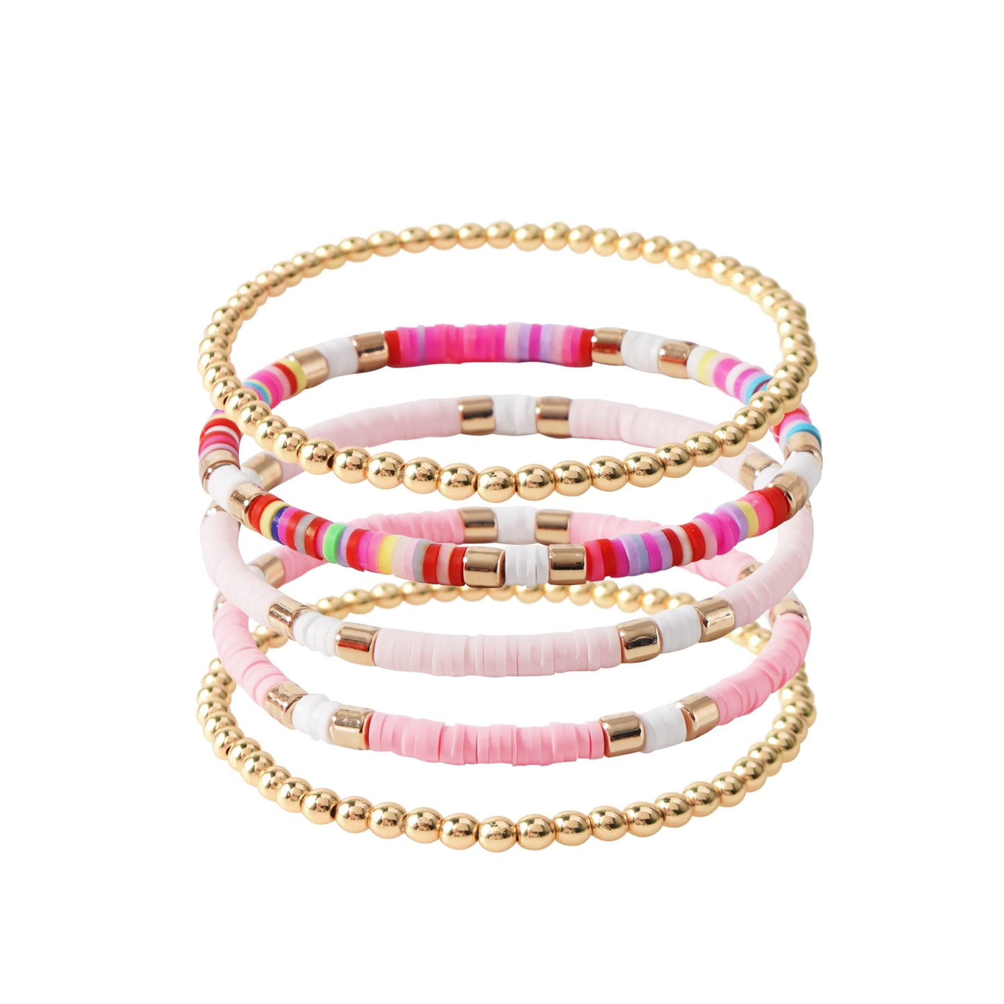 GOOJIDS Surfer Heishi Clay Bead Bracelets for Women Bohemian Stackable Gold Plated Beaded Stretch Bracelets Elastic Layering Friendship Bracelets Set Boho Jewelry