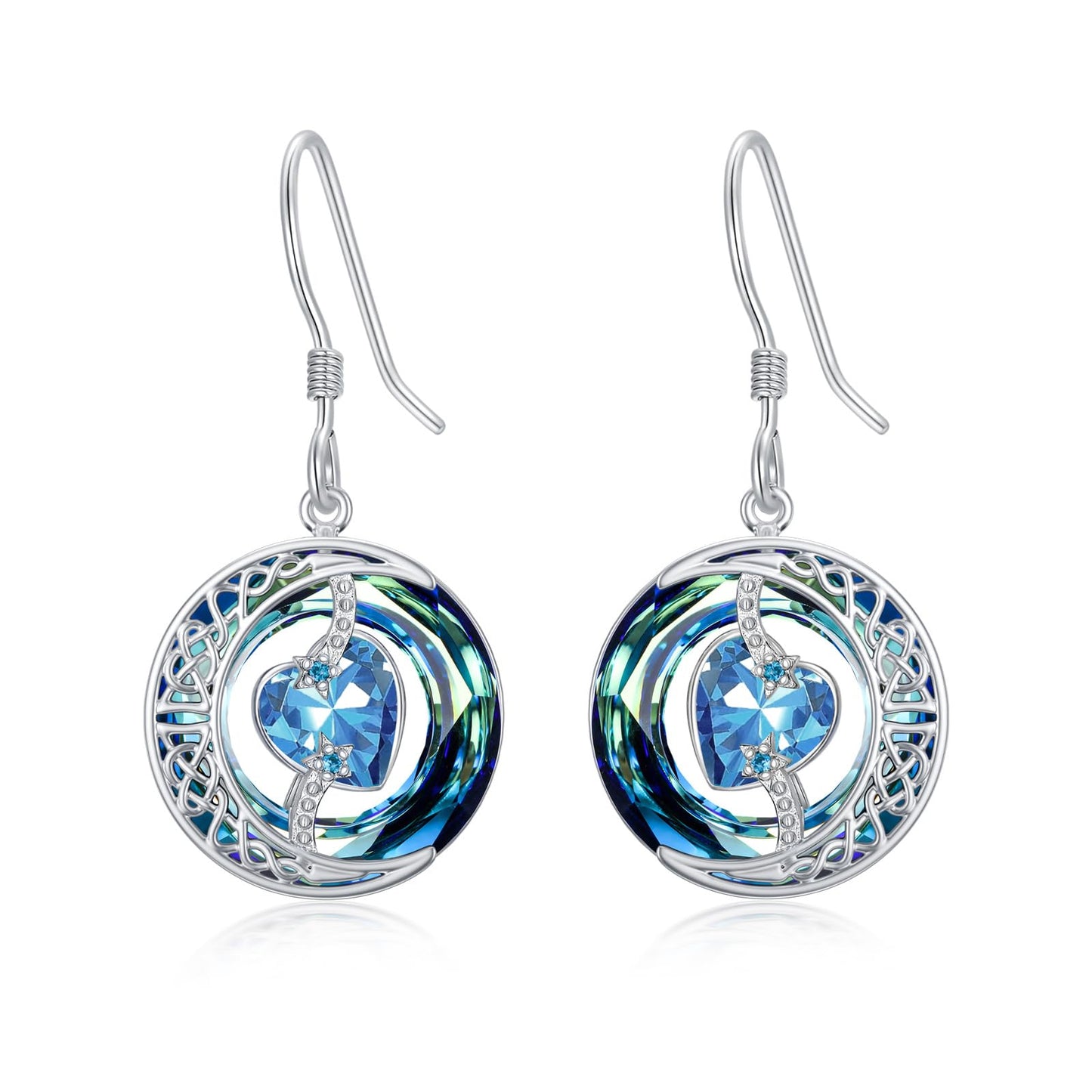 TOUPOP Topaz Earrings December Birthstone Earrings Sterling Silver Moon and Star Drop Dangle Earring Jewelry Blue Crystal Birthday Mothers Day Gifts for Women Mom Her