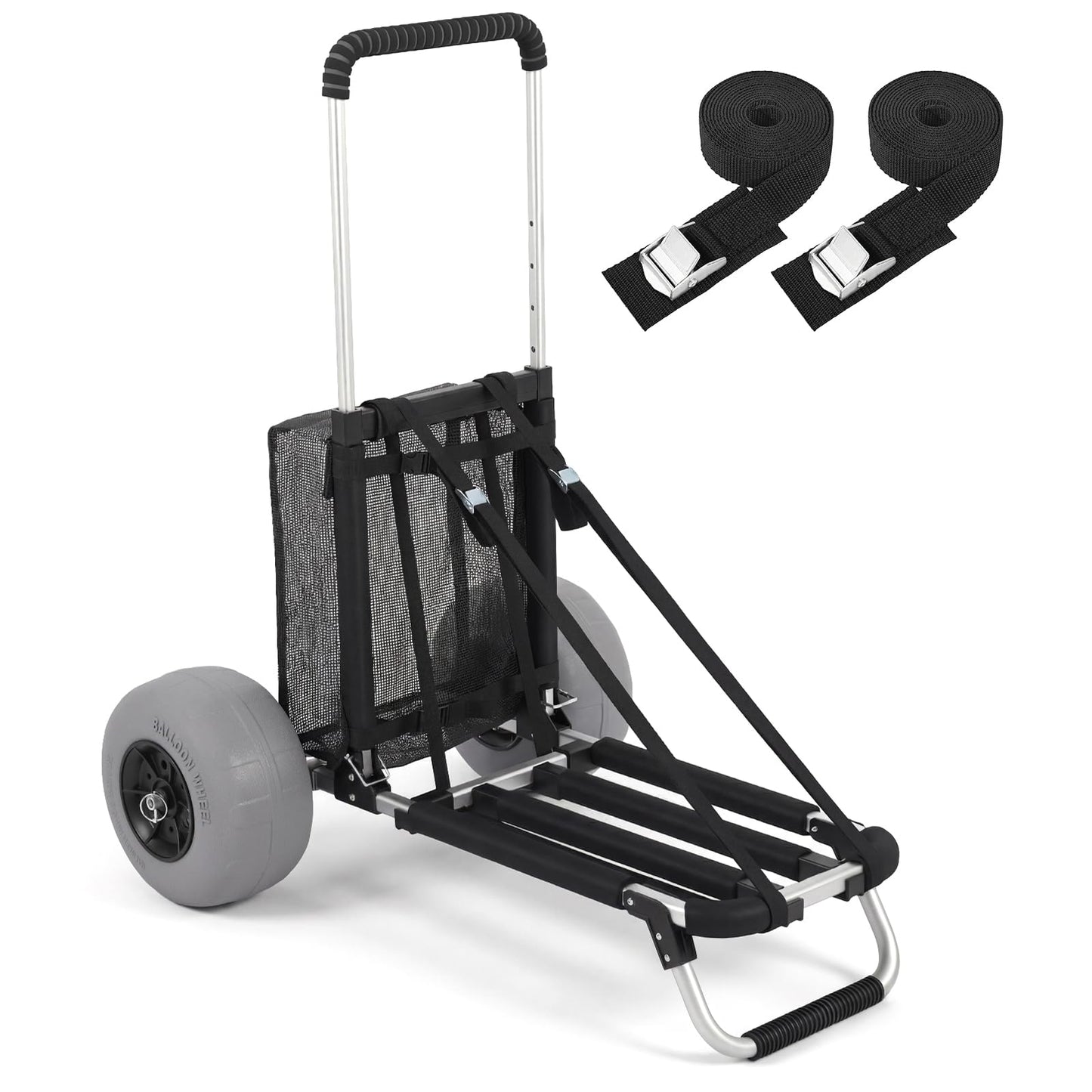 Sekey Beach Wagon with 12" Big Wheels for Sand, Heavy Duty Collapsible Beach Cart with Balloon Tires, Foldable Utility Sand Wagon for Outdoor Camping, Fishing & Groceries.Black