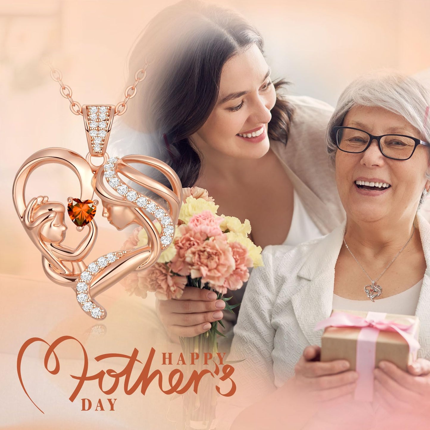 Zifeel Mothers Day Gifts for Mom Wife Her Grandma, S925 Sterling Silver Birthstone Necklaces Jewelry for Women, Mother's Day Love Heart Pendant Necklace for Anniversary Birthday Christmas Day