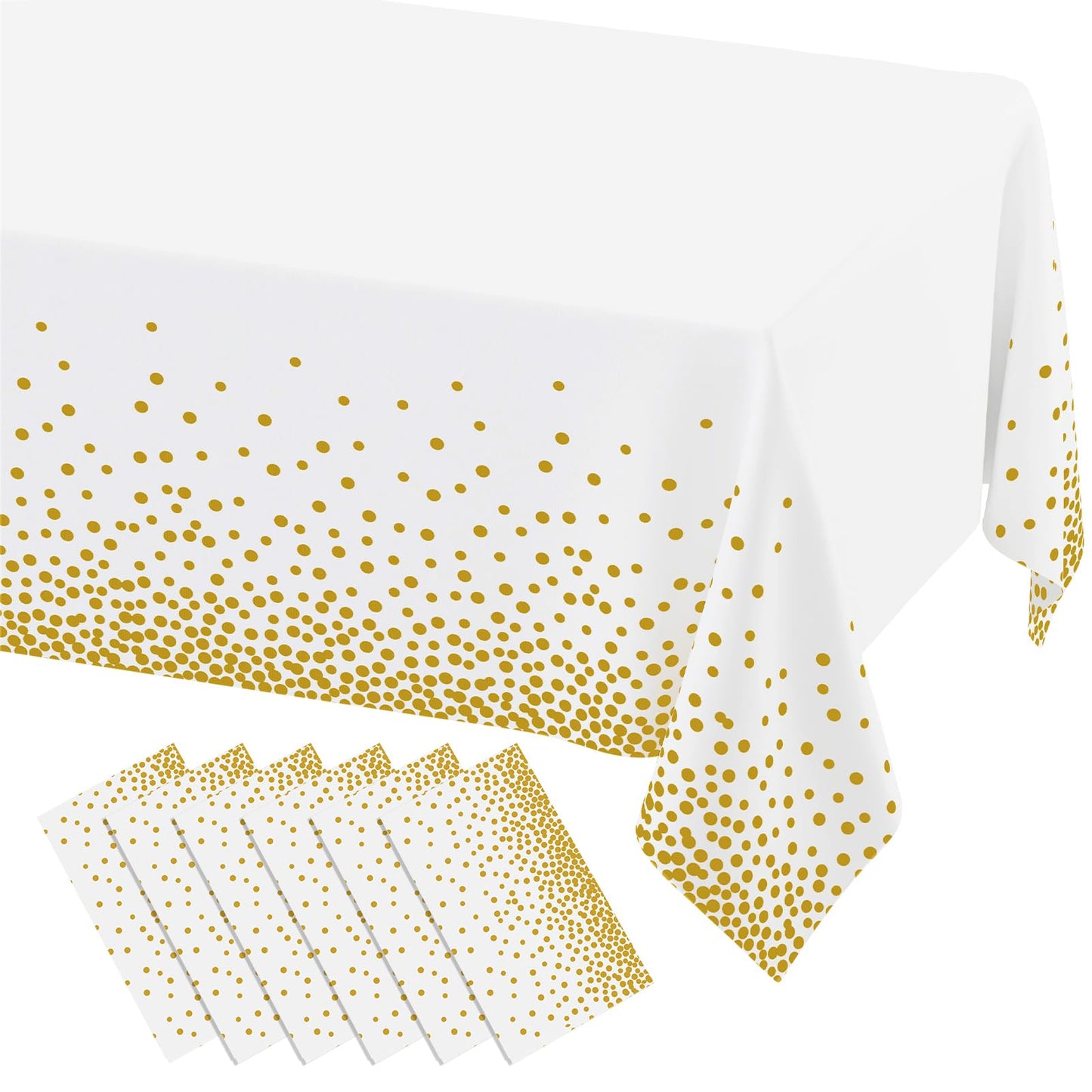 misaya 6 Packs Dot Disposable Table Cloth, 54 x 108 Inch Waterproof Plastic Tablecloth, Rectangle Gold Dots in White Table Covers for Picnic, Birthday, Party