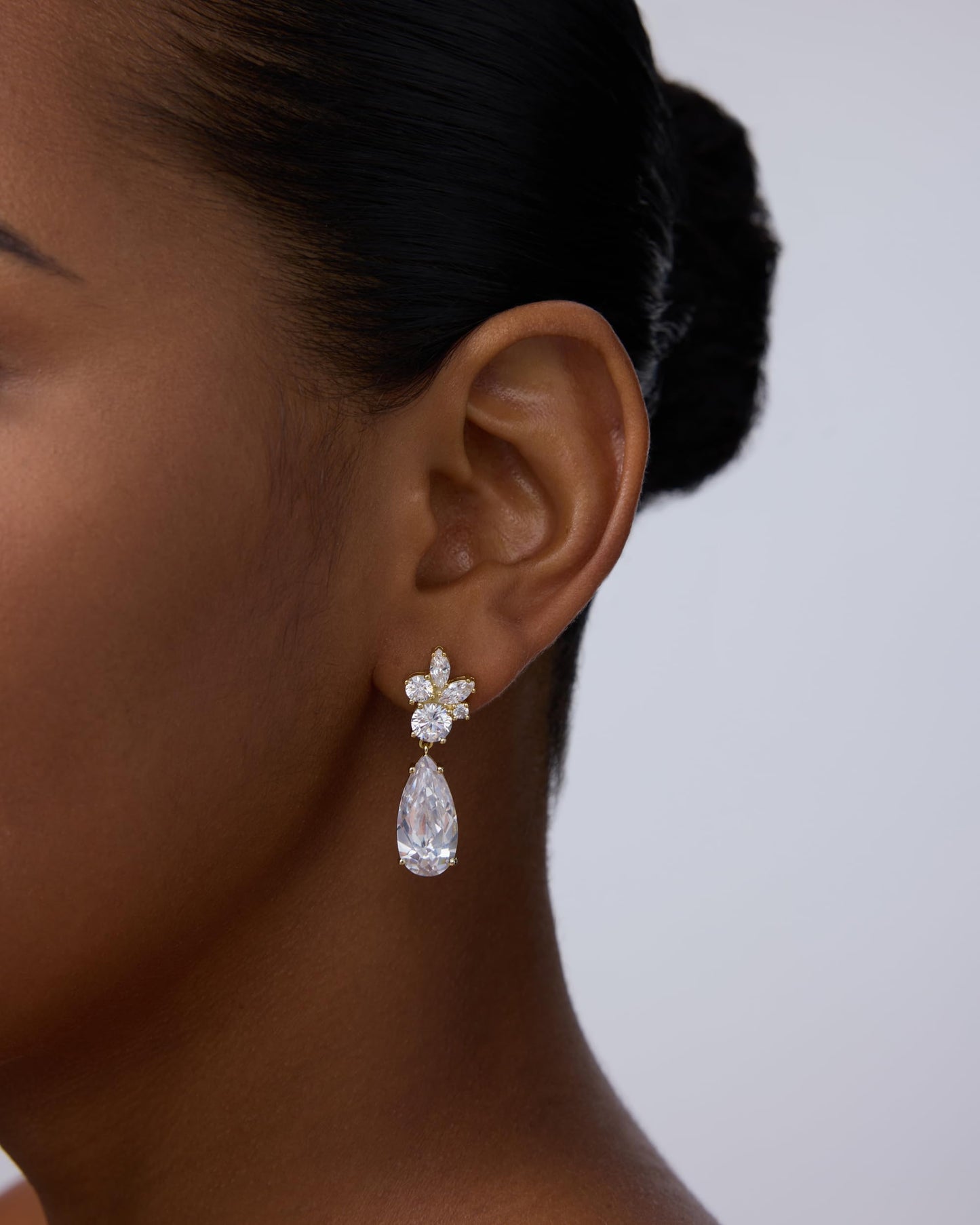 PAVOI Rhodium Plated Cubic Zirconia Dangle Earrings for Women - Crystal Long Linear Bridal Drop Earrings - Cluster CZ Pear Simulated Diamond Drop Dangle Wedding Jewelry for Brides & Bridesmaid
