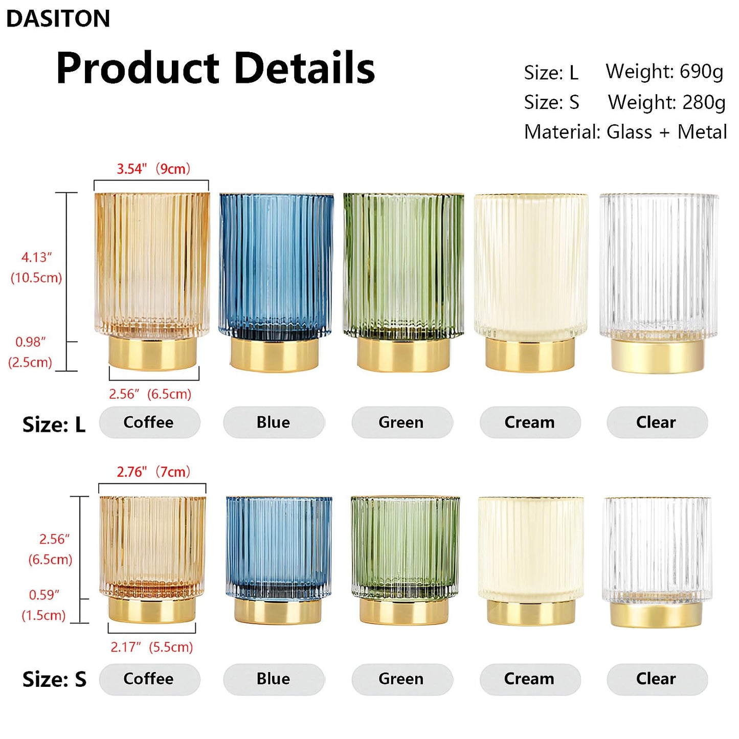 DASITON Makeup Brush holder Organizer,Crystal Cosmetic Makeup Brush Glass Brushes Storage Holder, Vintage Make Up Brush Cup Pen Pencil Holder striped vase(Coffee S)