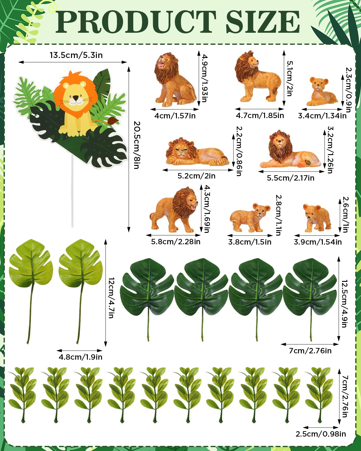 Glavatrix 25 Pcs Lion Cake Topper Lion Birthday Party Decorations Jungle Safari Animal Cake Decoration for Lion Wild Animal Theme Baby Shower Kids Boys Girls Birthday Party Supplies