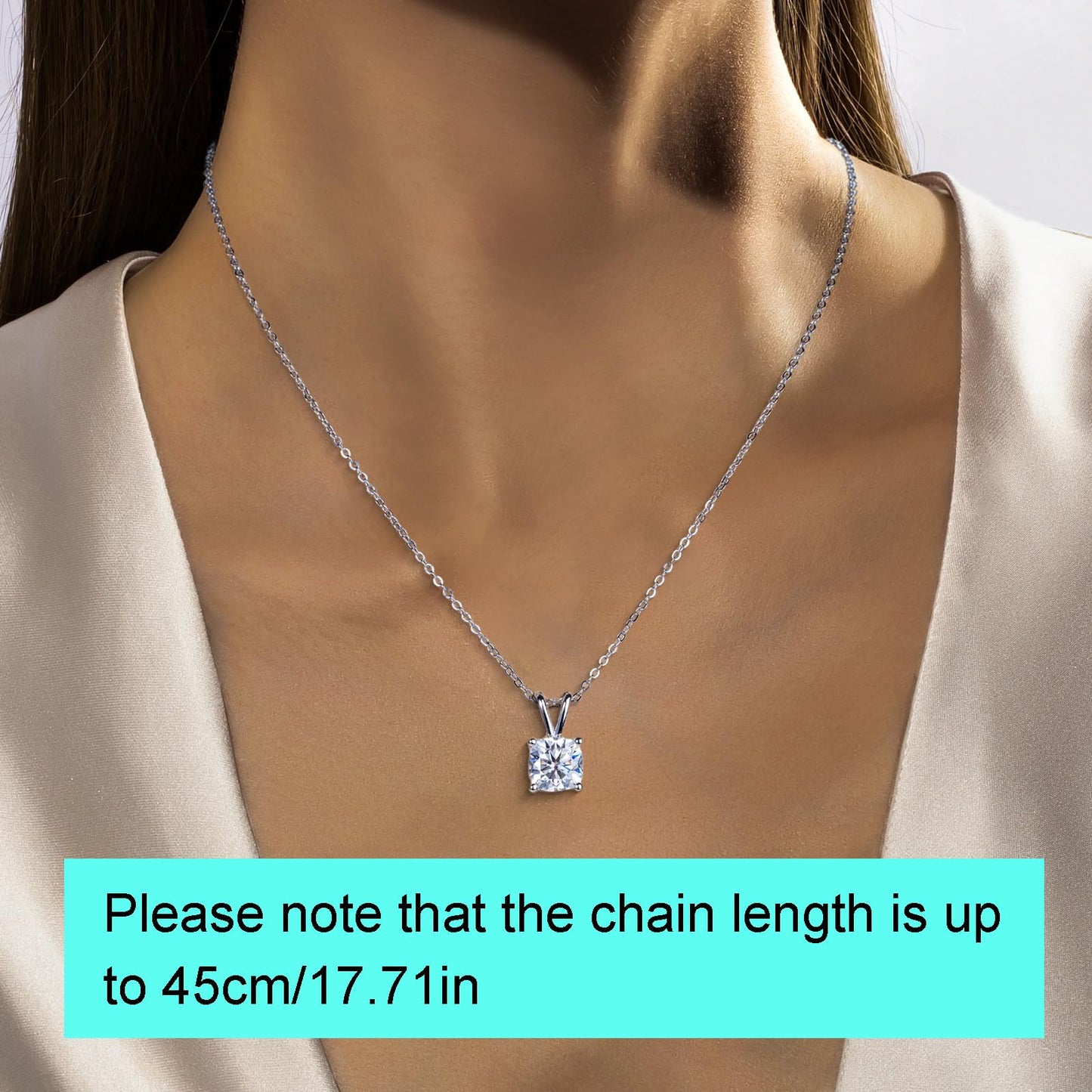 AnuClub Cushion Cut Moissanite Pendant Necklace 2CT D Color VVS1 925 Sterling Silver Everyday Wear Necklace for Women Wife Her with Certificate, 40+2+3cm Adjustable Chain