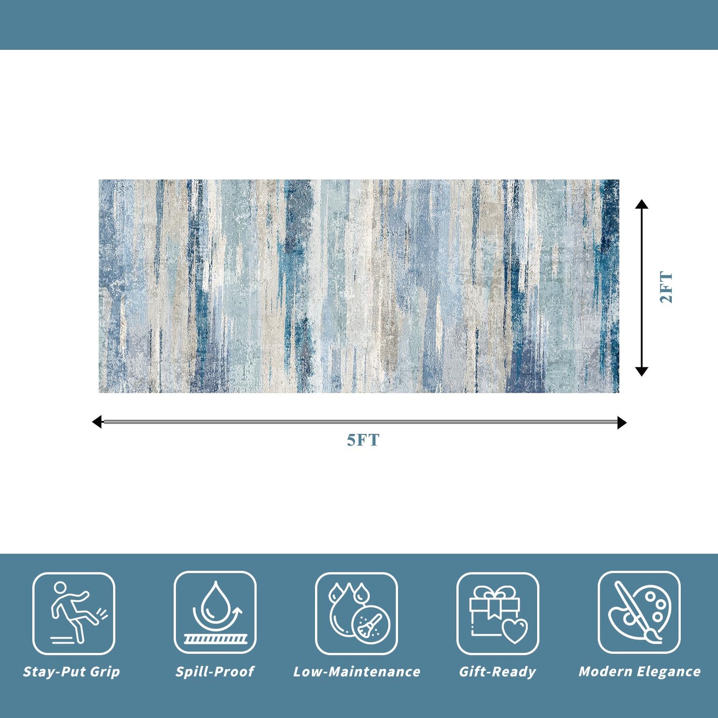 Modern Abstract 2x5 Kitchen Runner Rug: Ultra Soft Washable Hallway Entryway Carpet Indoor Non Slip Low Plie Floor Mat for Bedroom Laundry Room - Gifts for Newlyweds Household Home Decor 2x5 Blue