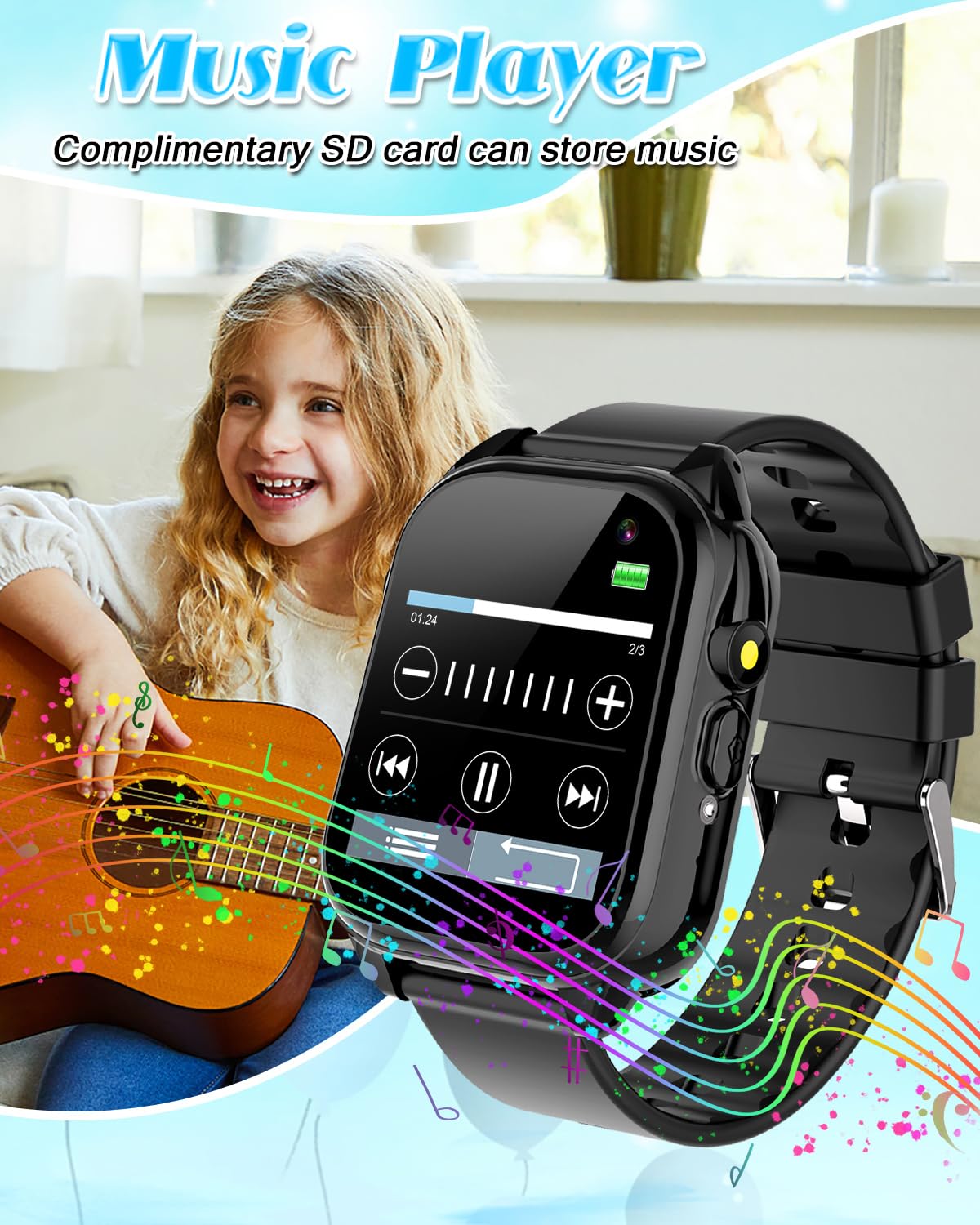 Semloo Waterproof Smart Watch for Kids 3-12 Years Old Boys Toys with 26 Games, Video Camera, Pedometer, Music Player, Alarm Clock, Flashlight, HD Touchscreen Toddler Watches Girls Birthdays Gifts