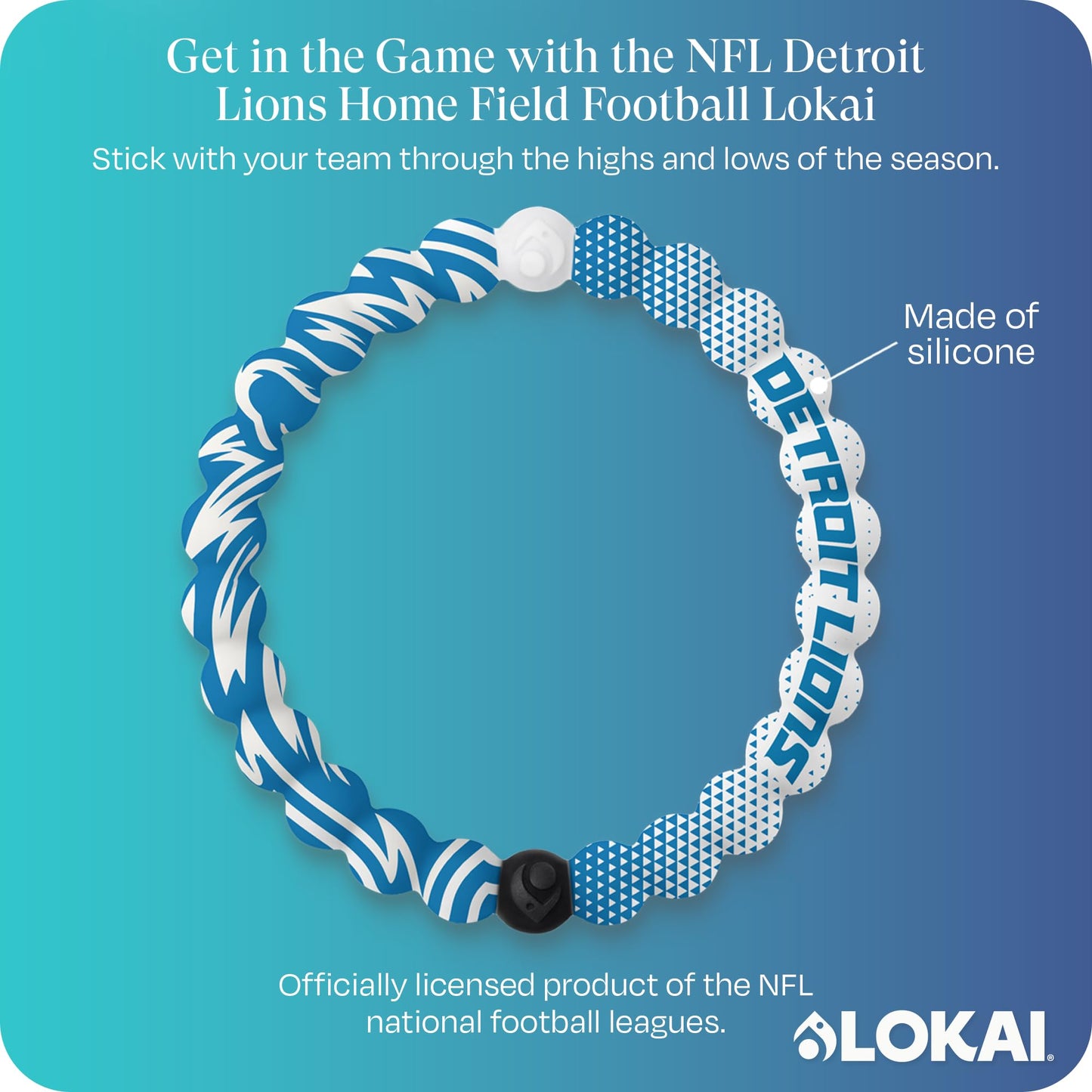 Lokai NFL Football Collection Silicone Beaded Bracelet, Detroit Lions Home Field (Medium) - Beaded Bracelet for Women & Men, Silicone Jewelry Fashion Bracelet Slides-On for Comfortable Fit