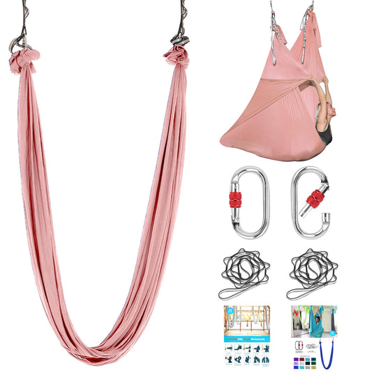 ZYOSJK 5.5 Yards Aerial Silk Swing Outdoor Hammock Aerial Yoga Swing For Adults,Aerial Yoga Hammocks for outside,Aerial Silks For Gymnastics (Pink)