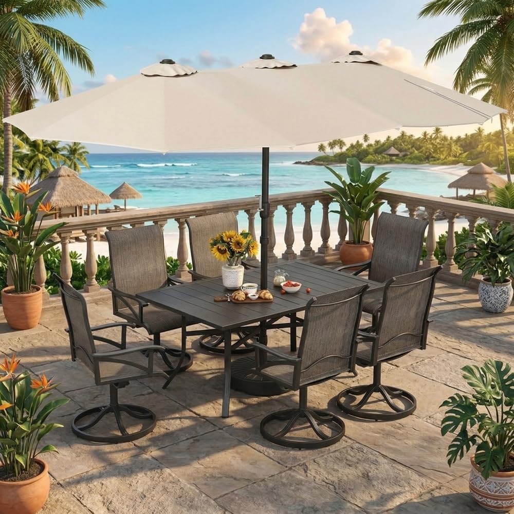 DWVO Patio Dining Table for 6, 59" Rectangular Black Outdoor Dining Table with Umbrella Hole, Heavy Duty Metal Outdoor Patio Table for Garden Backyard Lawn, Weatherproof E-Coating Finish