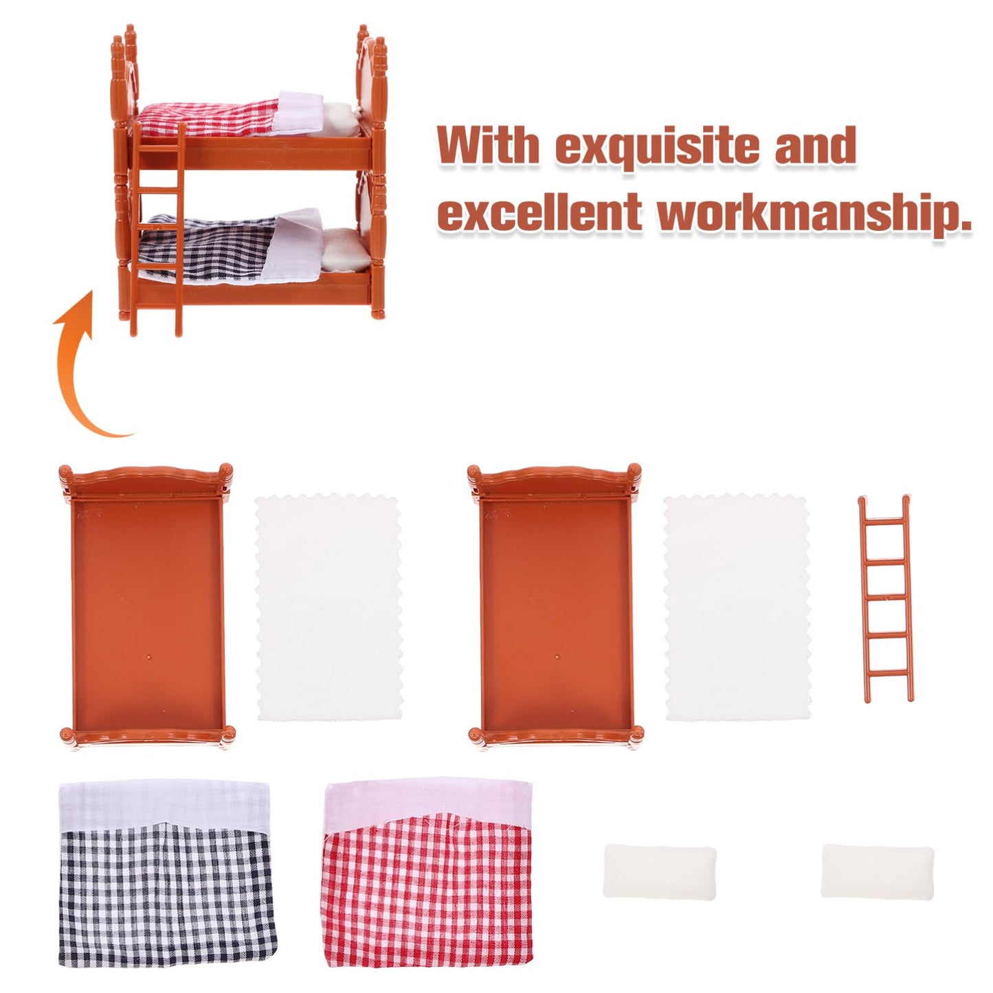 TOPPERFUN 2Pcs Dollhouse Bunk Bed, 4in Mini Bunkbed Furniture, Dollhouse Bed with Ladder, PVC Miniature Doll House Decorative Accessories for Mini Landscape DIY Kit