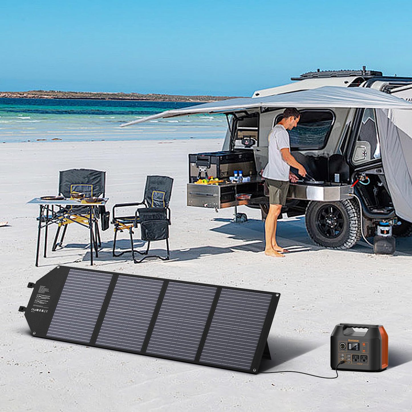 EnginStar 100W Foldable Solar Panel w/ 18V DC Outlet for Portable Power Stations EnginStar/Jackery/Rockpals/Flashfish, Portable Solar Generator with USB-A USB-C QC 3.0 for Outdoor Camping Van RV Trip