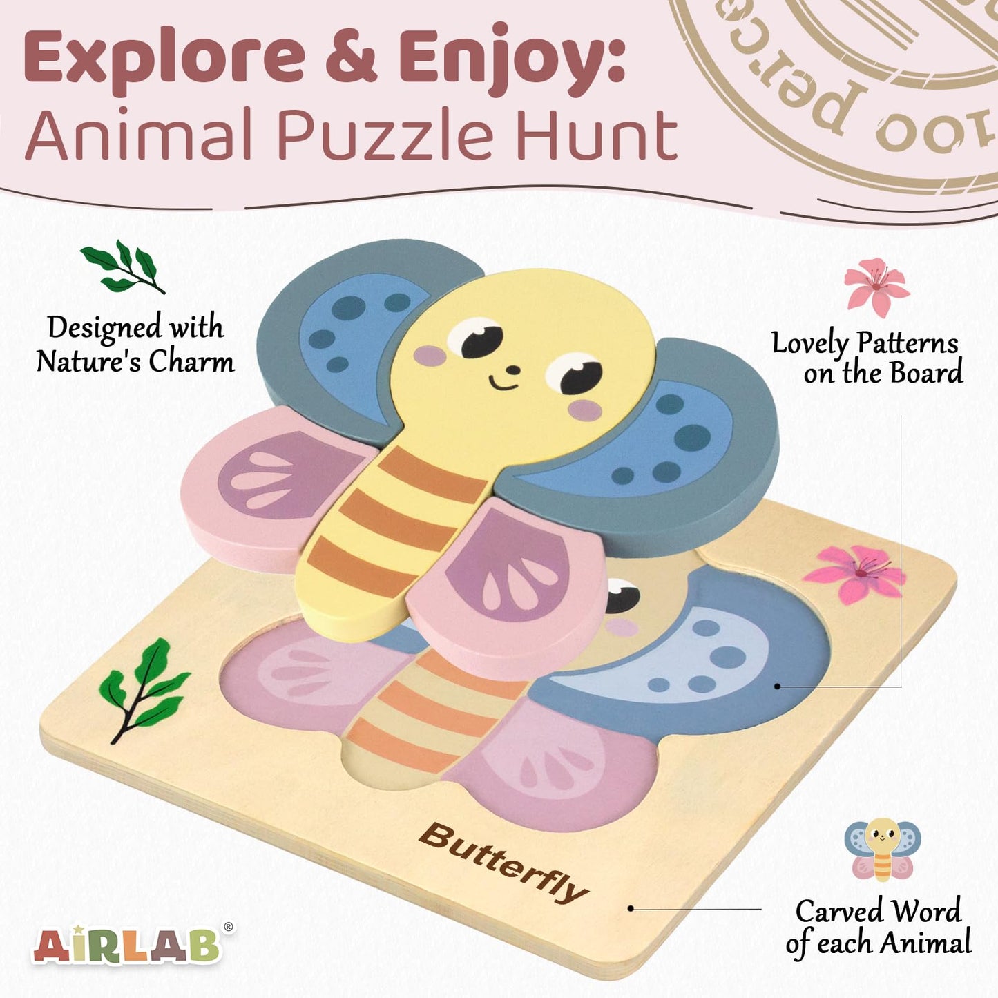Wooden Toddlers Puzzles Animals Shape Puzzle Educational Toys Gift for Boys Girls Baby Travel Daycare Portable Toy with Drawstring Bag Pack of 4