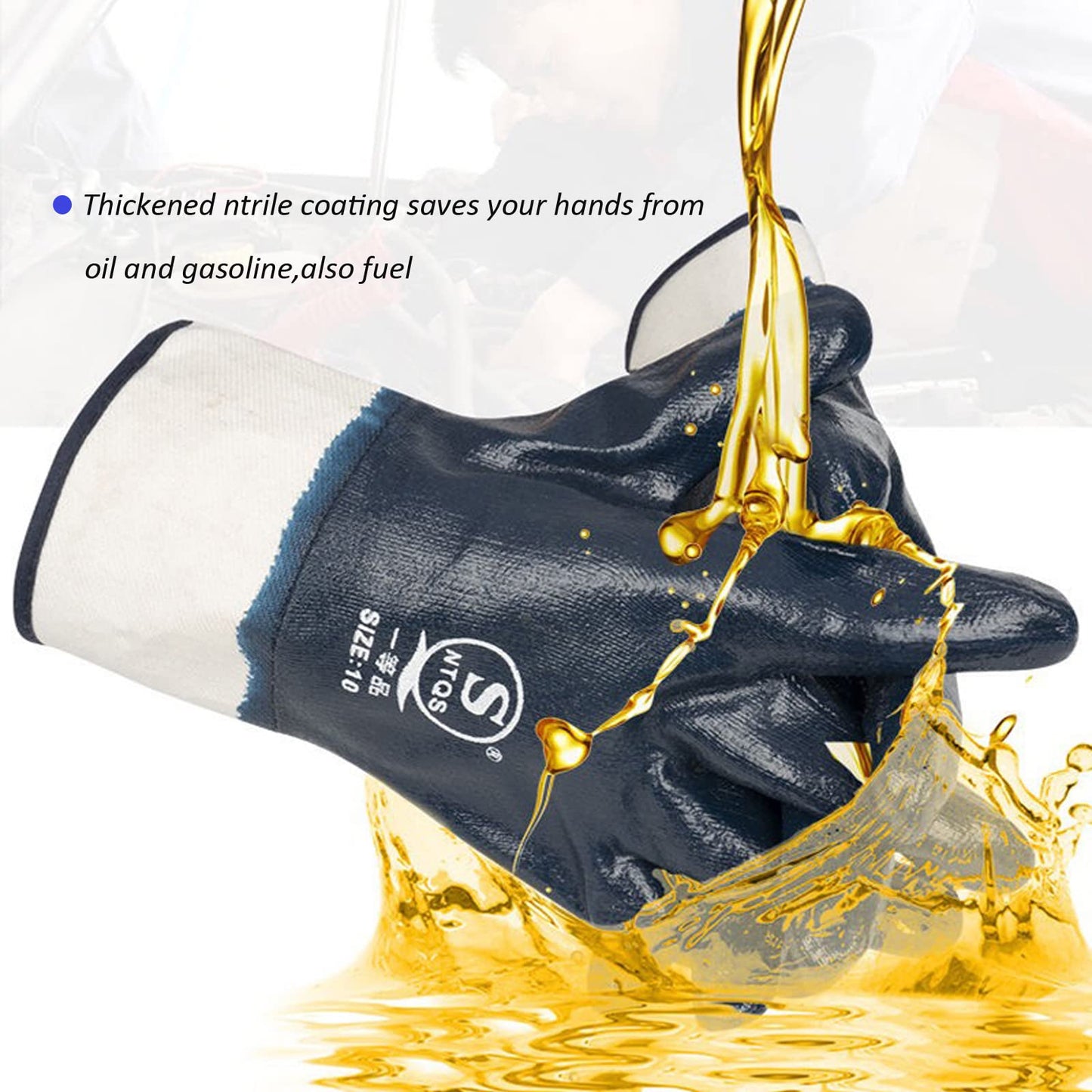 Blue Oil Gloves for Men,Large Oil Resistant Gloves for Fuel Haulers & Truck Drivers,Nitrile Coated Work Gloves 6 Pairs Bulk Pack