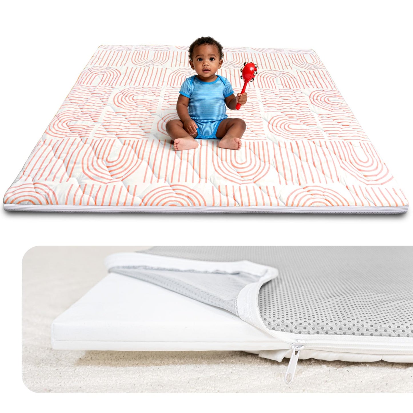 Beavtaens Foam Baby Play Mat 50x50, Removable and Machine Washable Cover, Thicken Cushioning Playmat and Perfect for Playpen, Non-Slip Bottom, Easy to Clean for Infants, Toddlers & Babies(Rainbow)
