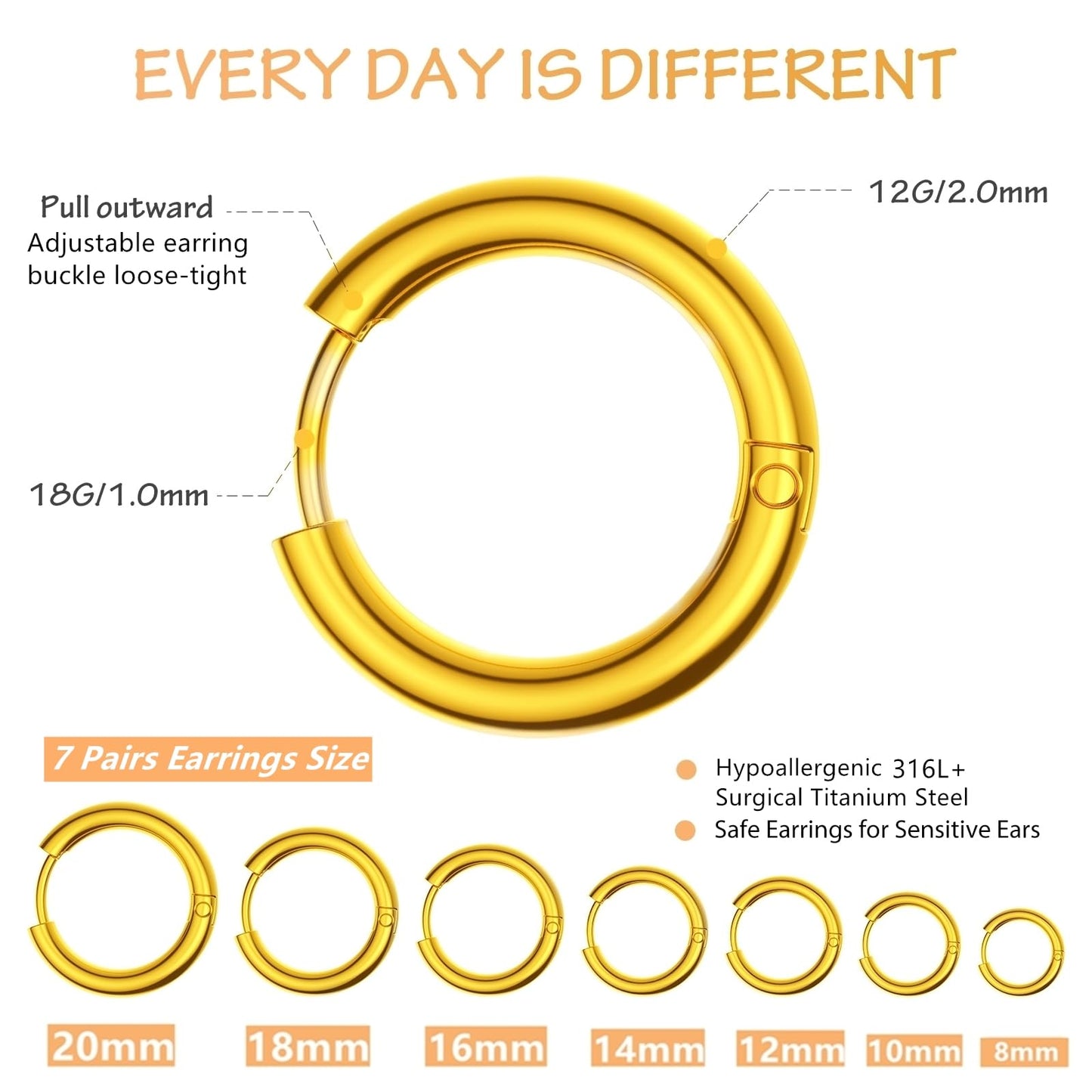 Silver Gold Black Stud Earrings Set 7Pairs Hypoallergenic Cubic Zirconia Titanium Stainless Steel Silver Rose Gold Black Cartilage Stud Hoop Earrings Jewelry Sets for Women Men, 2-8mm CZ Stud Earrings