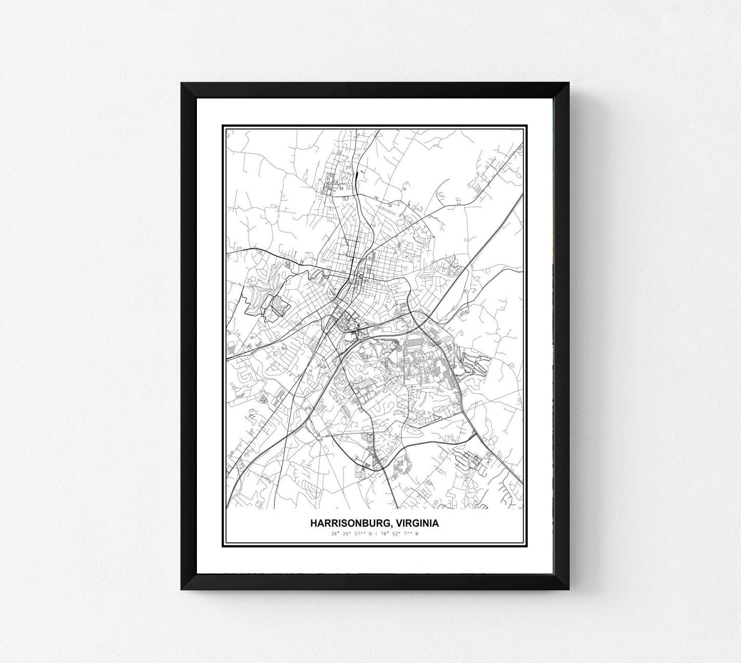 Susie Arts 11X14 Unframed Harrisonburg Virginia Wall Art Map Metropolitan City Road View Abstract Street Print Poster Decor Home Office sdm134
