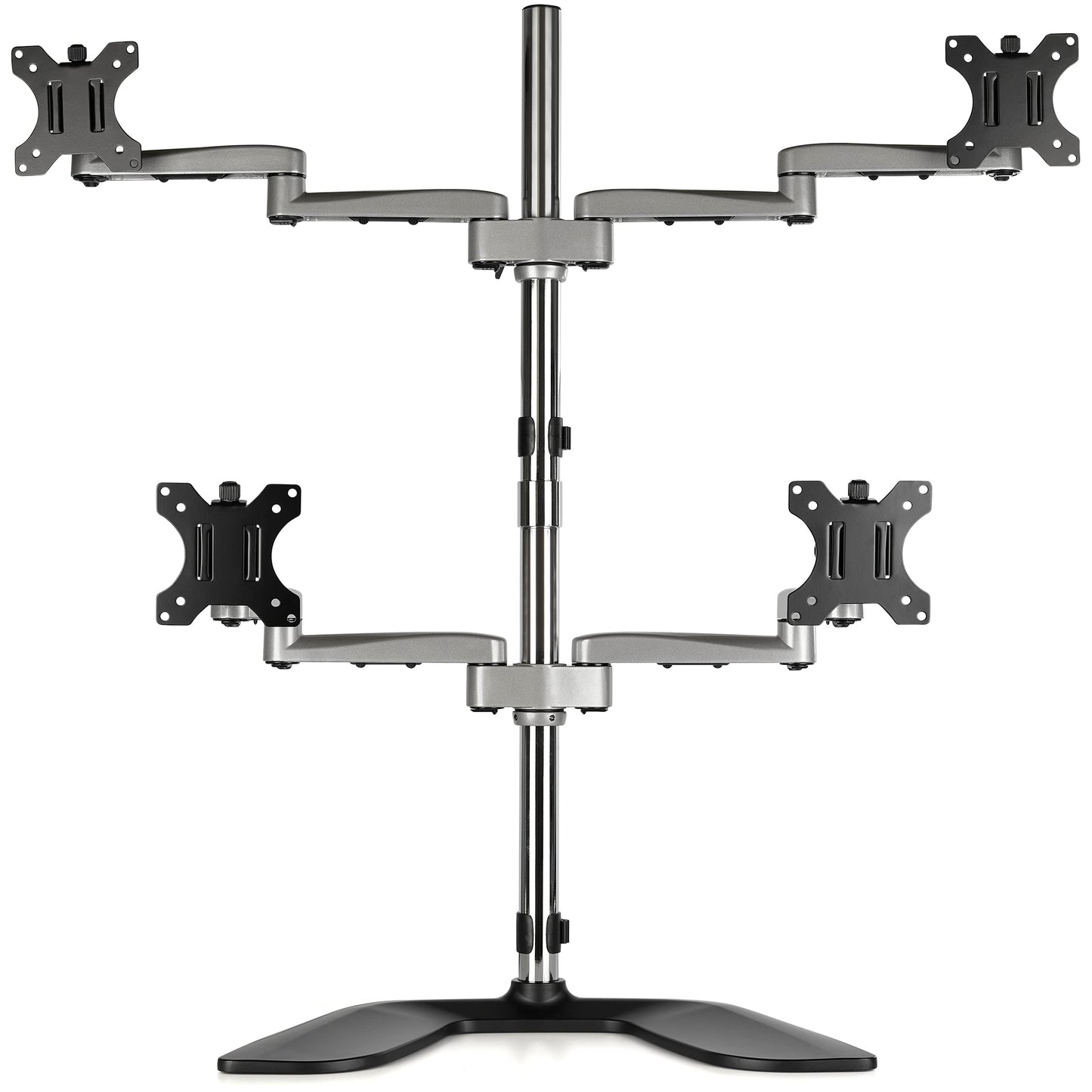 StarTech.com Desktop Quad Monitor Stand - Ergonomic VESA 4 Monitor Arm (2x2) up to 32" (17.6lb/8kg) - Free Standing Articulating Universal Pole Mount - Height Adjustable/Tilt/Swivel/Rotate (ARMQUADSS)