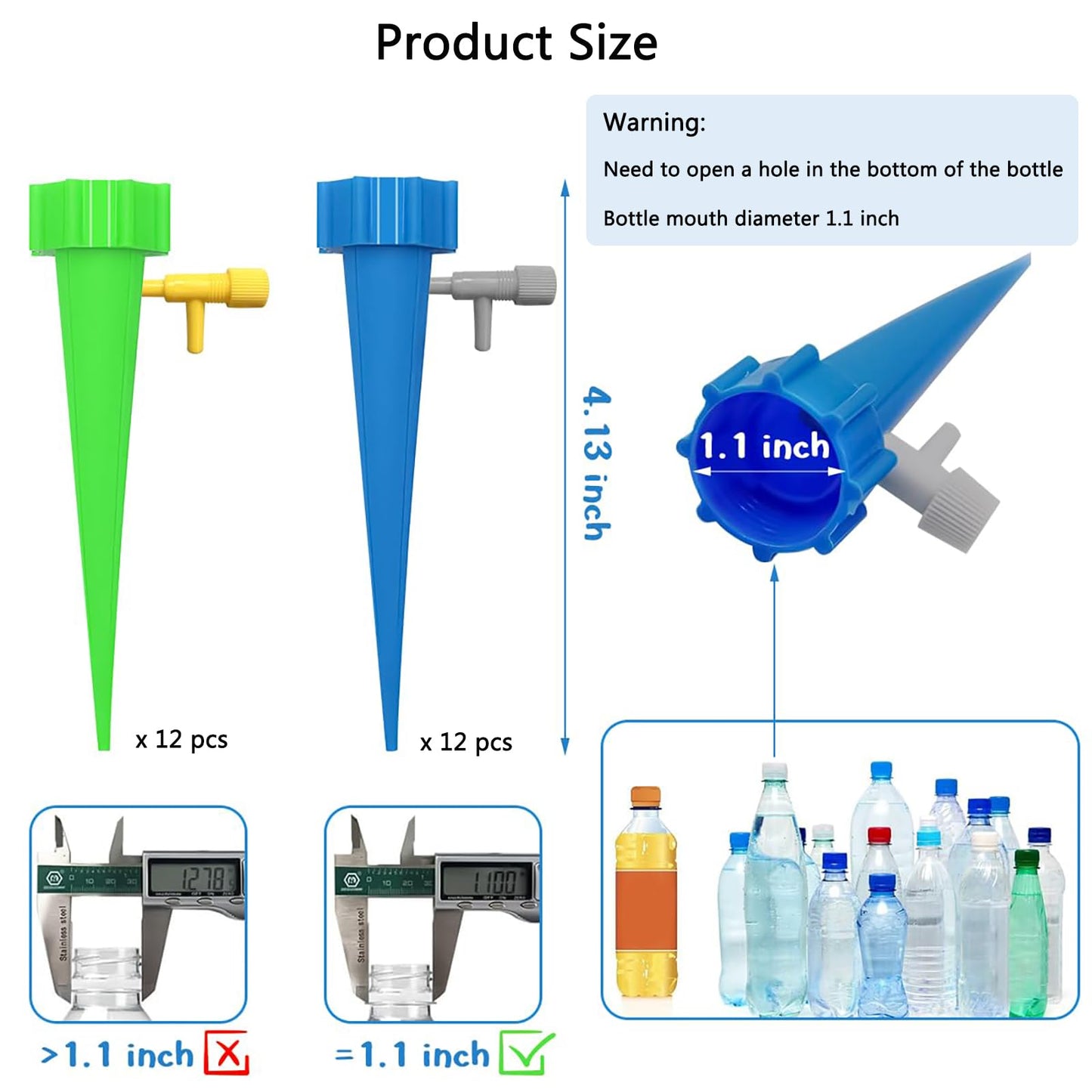 Self Watering Spikes 24 Pack for Indoor/Outdoor Plants,Self Watering Planter Insert with Adjustable Drip Valve,Auto Vacation Plant Watering Devices,Plants Water System,Self-Watering Stakes (GB24Pcs)