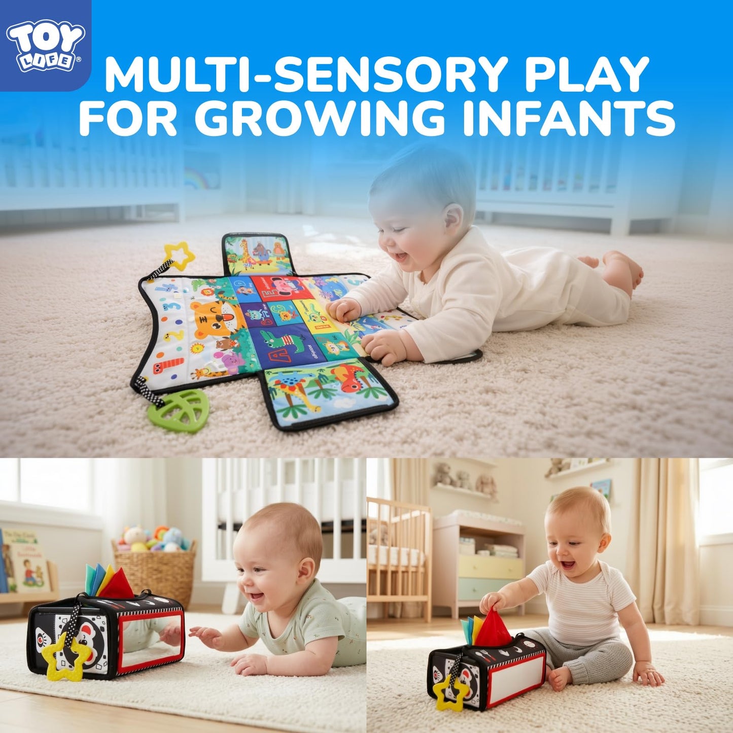 TOY Life High Contrast Baby Toys 0-6 Months - Black & White Newborn Tummy Time Sensory Toys Set with Soft Montessori Visual Stimulation Infant Book, Boy Girl Shower Gift, Easter Basket Stuffers