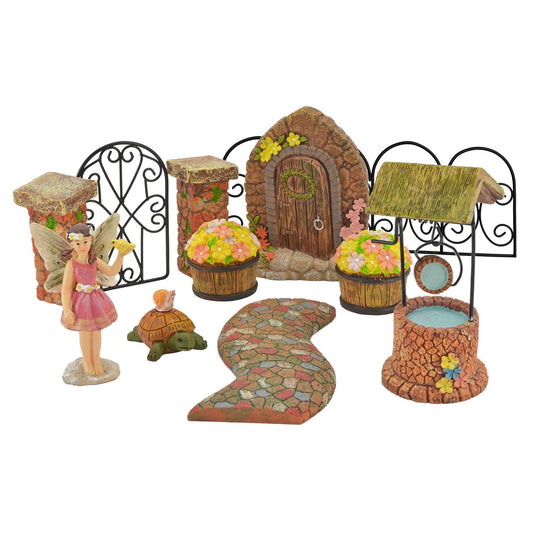 Arcadia Garden Products Pebble Lane Polyresin Fairy Garden Kit (11-Piece), FG34 (FG34)