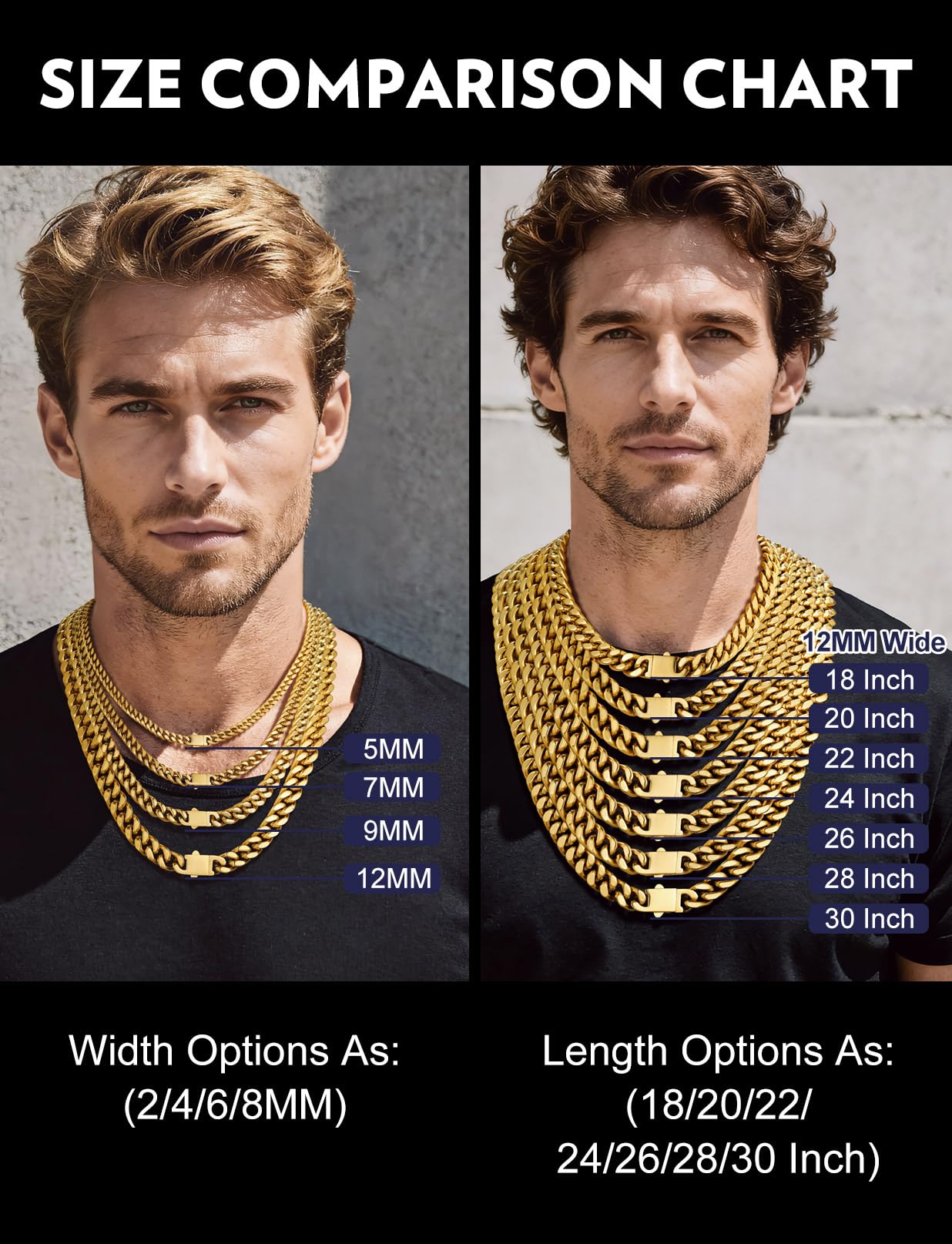 Bandmax Mens Gold Plated Chain Necklace 14K Gold Plated 12MM Chunky Heavy Big Miami Link Chains 20 Inch Cadena de Acero Inoxidable para Hombre Gift for Him