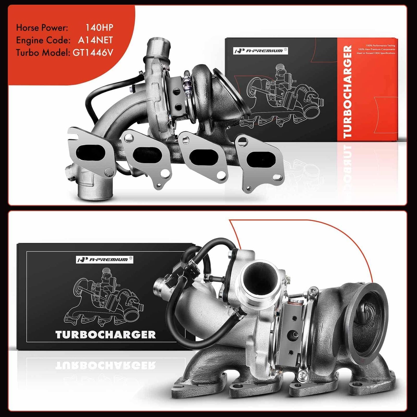 A-Premium Turbo Turbocharger and Complete Installation Kits Compatible with Buick, Chevy Vehicles - 1.4L Turbo - Encore 2013-2021, Cruze 2011-2015, Sonic 2012-2020, Trax 2013-2021 - Replaces 55565353