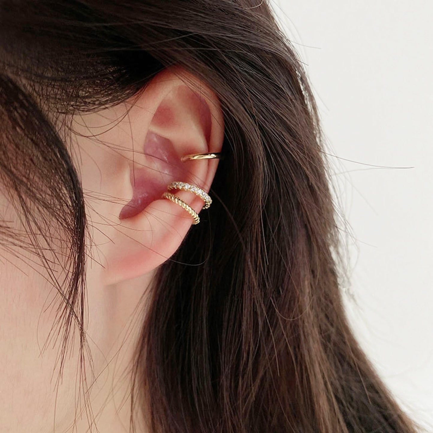 3 Pcs Ear Cuff Earrings For Women Non Piercing Gold Silver Clip On Cartilage Earrings CZ Hoops Ear Cartilage Small Minimalist Wrap Ear Clips Sets Jewelry Gifts (Gold)