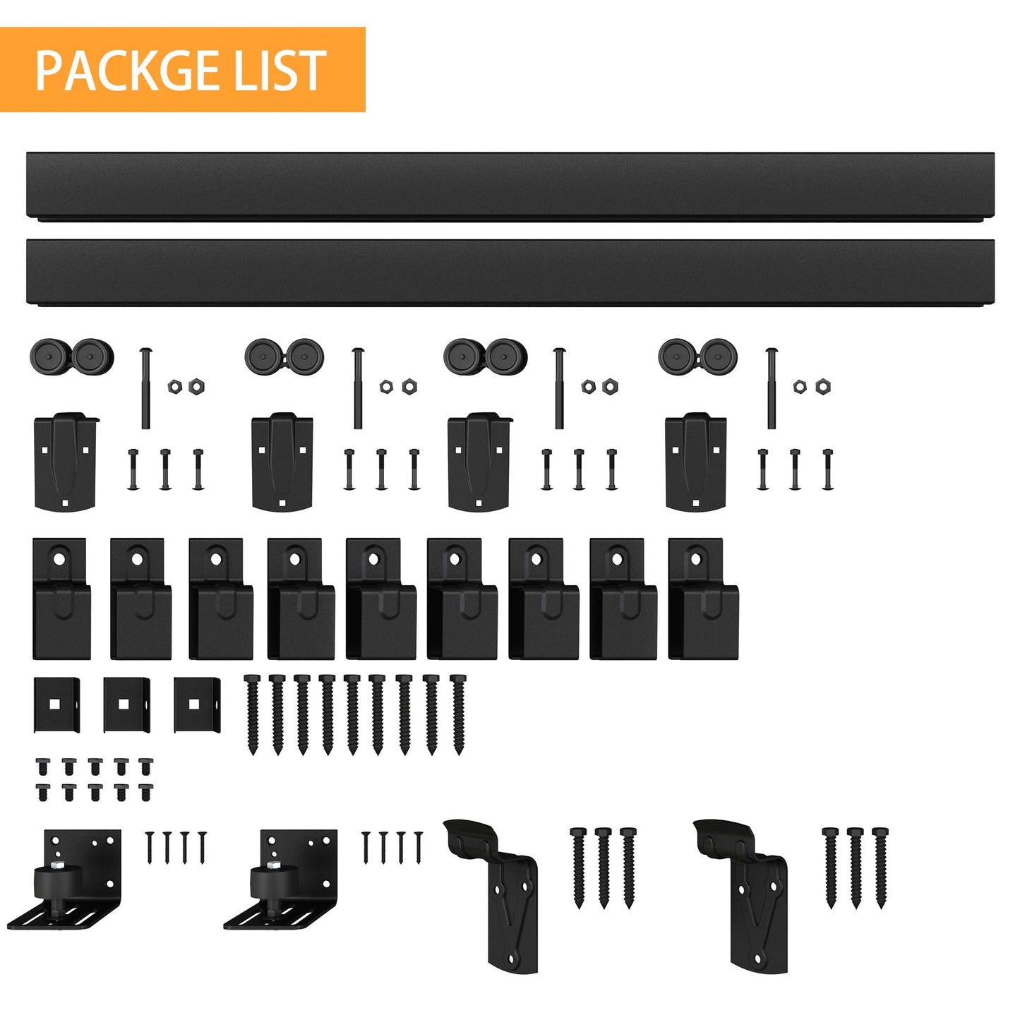 14FT Black Box Rail Exterior Barn Door Hardware Kit for 2 Doors, Sliding Heavy Duty Barn Door Track, Wall Mount Barn Door Hardware with 7 Track Brackets(Doors NOT Include)