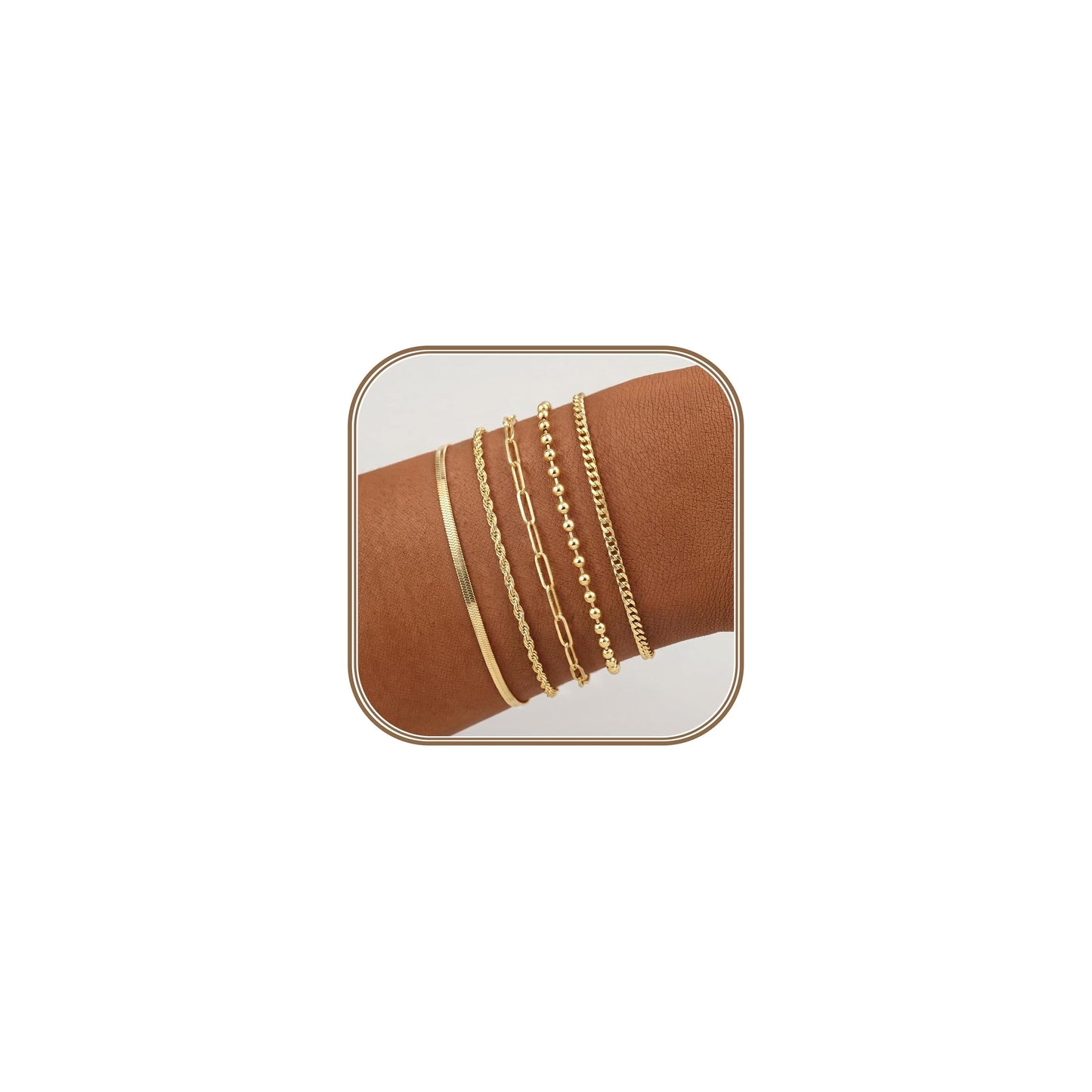 Gold Bracelets for Women Stack Non Tarnish, 14K Gold Plated Stackable Bracelets Set for Women Trendy, Waterproof Simple Jewelry Sets Gifts Inclued Beaded/Cuban/Paperclip/Herringbone/Rope Link Chian, Fashion Accessories