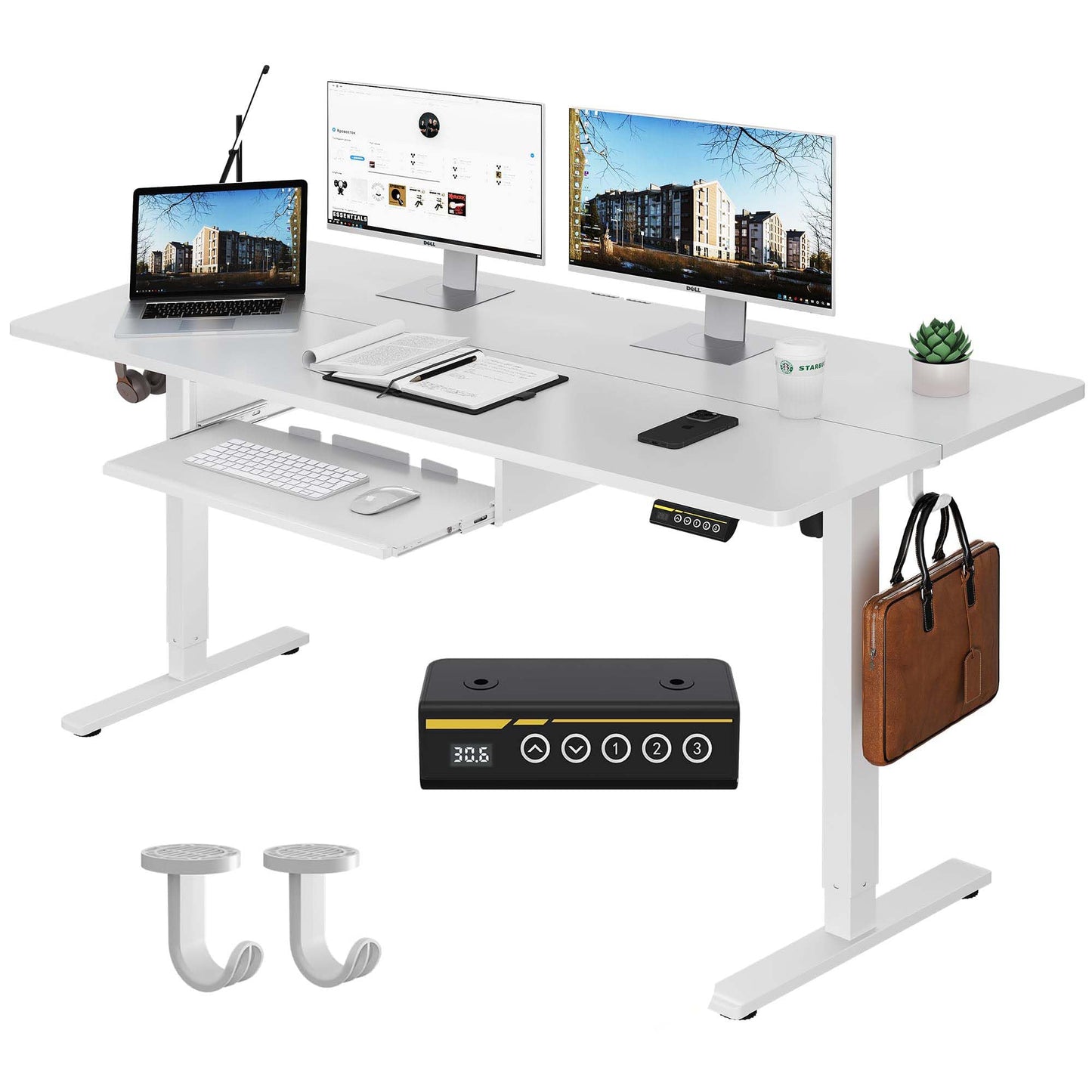 Gamork Electric Standing Desk with Keyboard Tray,48x24 inches Adjustable Height Stand Up Desk,3 Preset Heights,Equipped with Hooks,Raising Desks for Home Office and Computer Workstation,Black