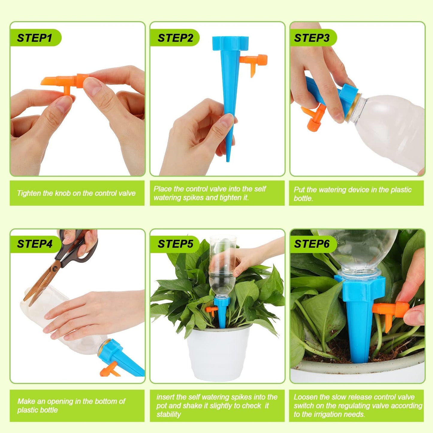 Self Watering Spikes 24 Pack for Indoor/Outdoor Plants,Self Watering Planter Insert with Adjustable Drip Valve,Auto Vacation Plant Watering Devices,Plants Water System,Self-Watering Stakes (GB24Pcs)