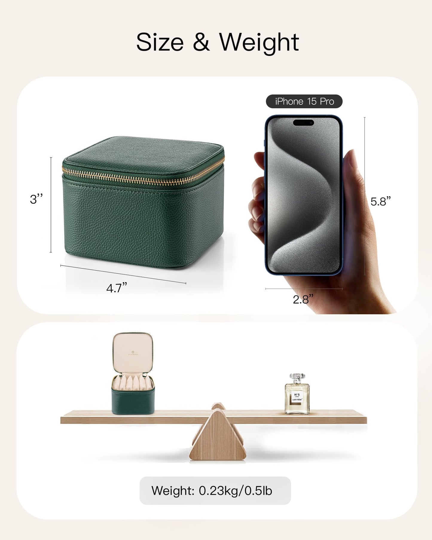 VLANDO Gifts for Teachers,Travel Jewelry Box with 6 Velvet Jewelry Zipper Pockets Jewelry Case Premium Petal Hardware Travel Jewelry Organizer Graduation Gifts (Green)
