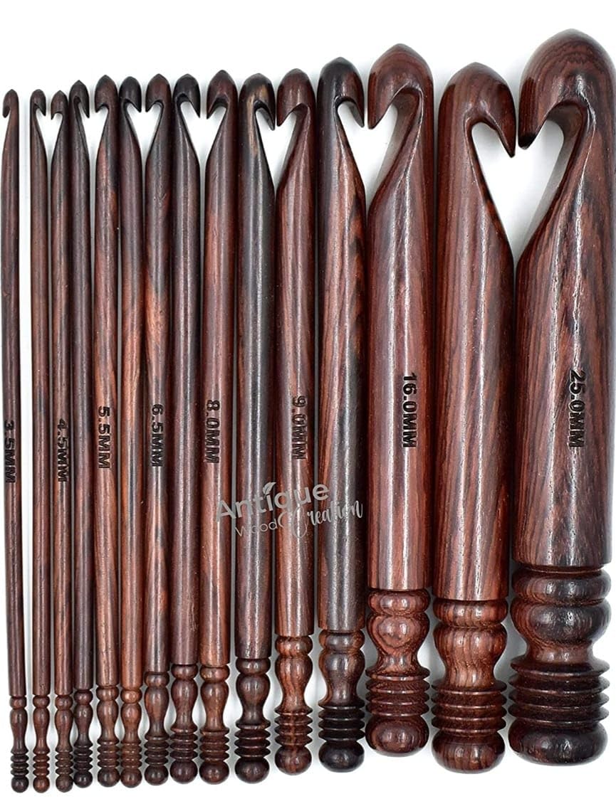 Wooden Crochet Hooks Set of 15-3.5mm to 25mm - Rosewood Crochet Hooks for Arthritic Hands- Crochet Hooks Ergonomic Soft Grip Handle - for Crocheting & Knitting - Christmas Gifts for Her(Set of 15)