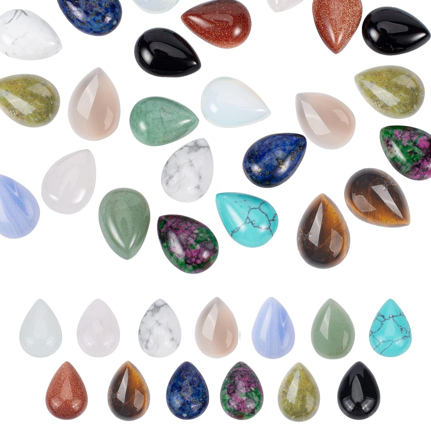 PH PandaHall 26pcs Teardrop Stone Cabochons 13 Colors Flat Stone Cabochons Natural Lazuli Rose Quartz Gemstone Gems Drop Crystal Cabochon for Earring Necklace Bracelet Jewelry Making 10x14mm