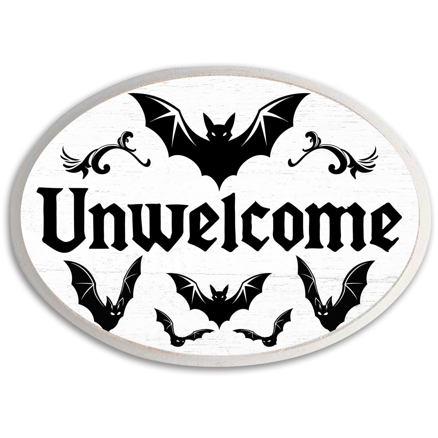 5" x 7" Gothic Wooden Hanging Sign - Unwelcome - Funny Hanging Plaque Decor For Room Office Party Wall - Dark Bats Wall Art Gifts For Family & Friends - A04