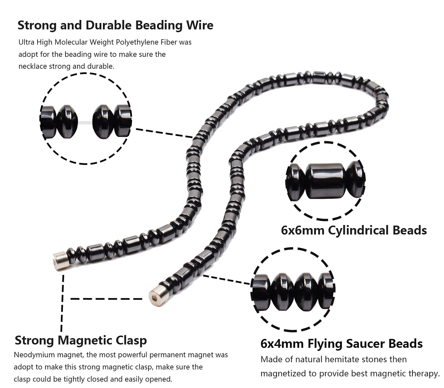 IRUMENG Natural Hematite Beaded Necklace Handcrafted Polished Gemstone Jewelry for Men Women Stylish Daily Wear (18", Magnetic Hematite)
