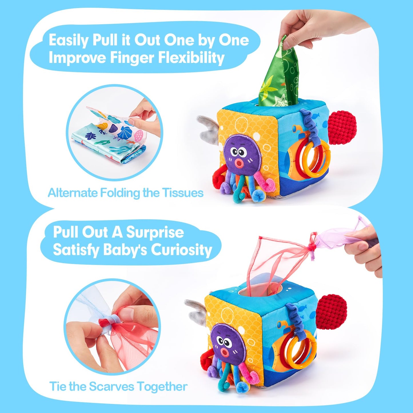 hahaland Baby Toys 6-12 Months Montessori Toys for 6 Month Old with Crinkle Tissue, Squeaker, Mirror - Soft Activity Sensory Montessori Toy for Babies Easter Basket Stuffers