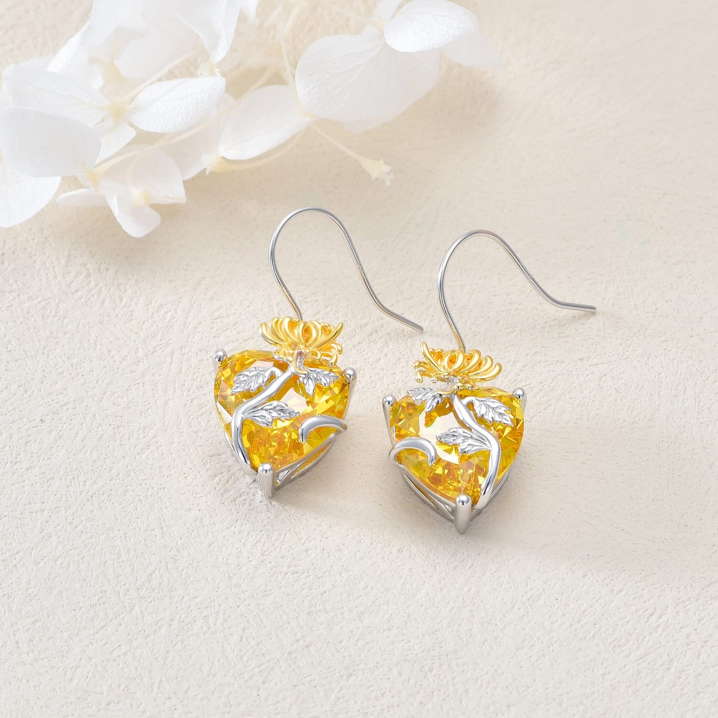 TOUPOP Citrine November Birthstone Earrings 925 Sterling Silver November Birth Flower Chrysanthemum Earrings Jewelry Birthday Mothers Day Gifts for Women Mom Her