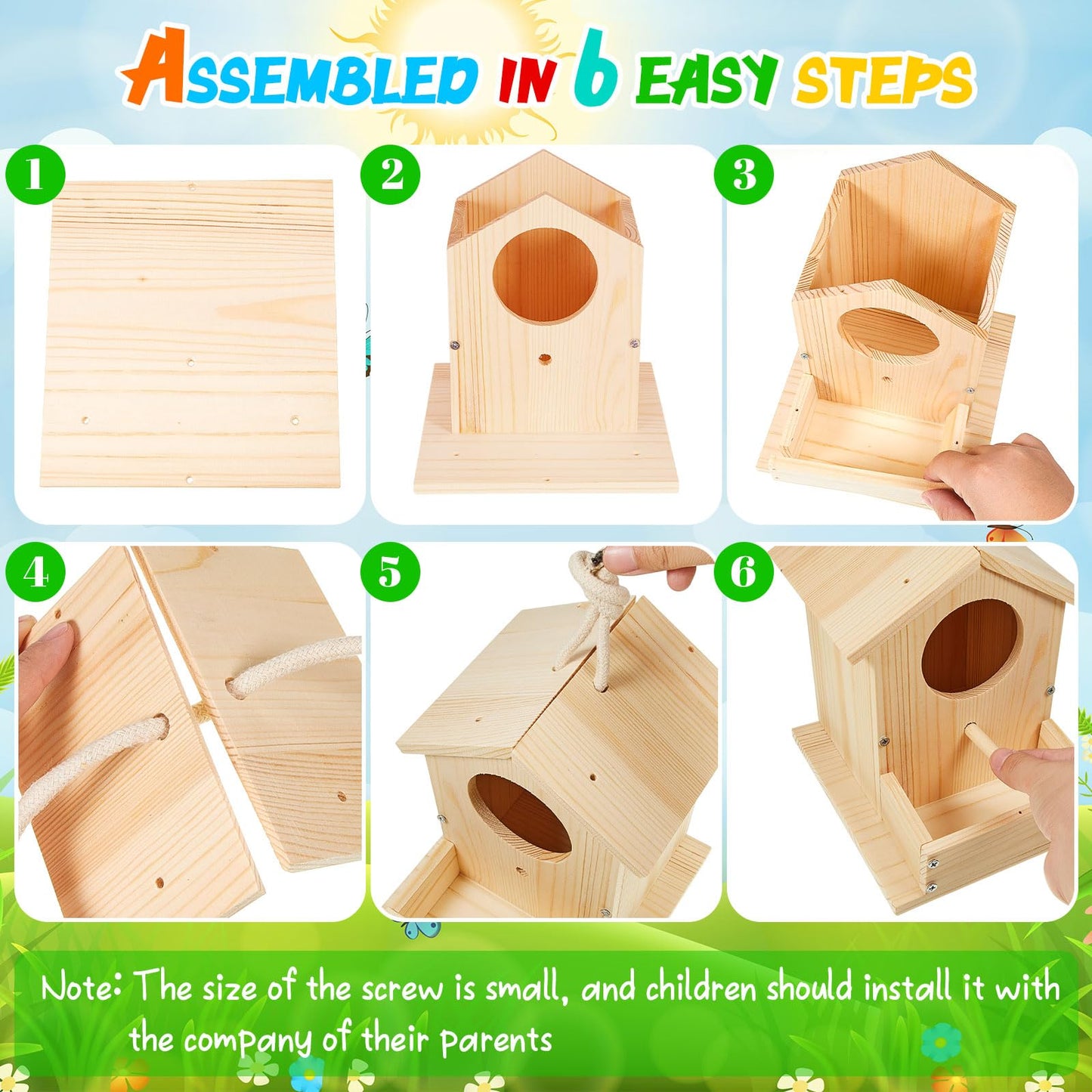 Liliful 4 Pack Birdhouse Crafts for Kids, Wooden Creative DIY Bird House Kits Arts and Crafts Set for Kids and Adults, Spring Birthday Gifts for Toddlers Ages (Seasonal Style)