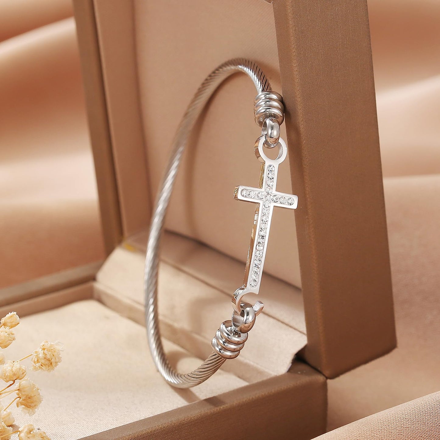 DS Religious Gift for Her Christian Cross Bracelet Bible Verse God is Within Her She Will Not Fall Inspirational Bracelets For Women Stainless Steel Jewelry Gift To Daughter Best Friend (Cross bracelet-Silver 13)