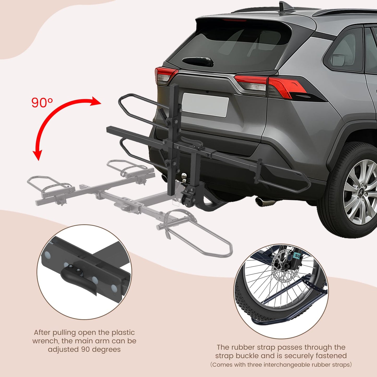 H&ZT Fat Tire Trike Carrier Rack for SUV Truck RV, Heavy-Duty Foldable Bike Carrier for 3-Wheel Bicycles, Fits 5" Wide Tires, Heavy Duty, Rear Platform Rack for Adult Tricycle