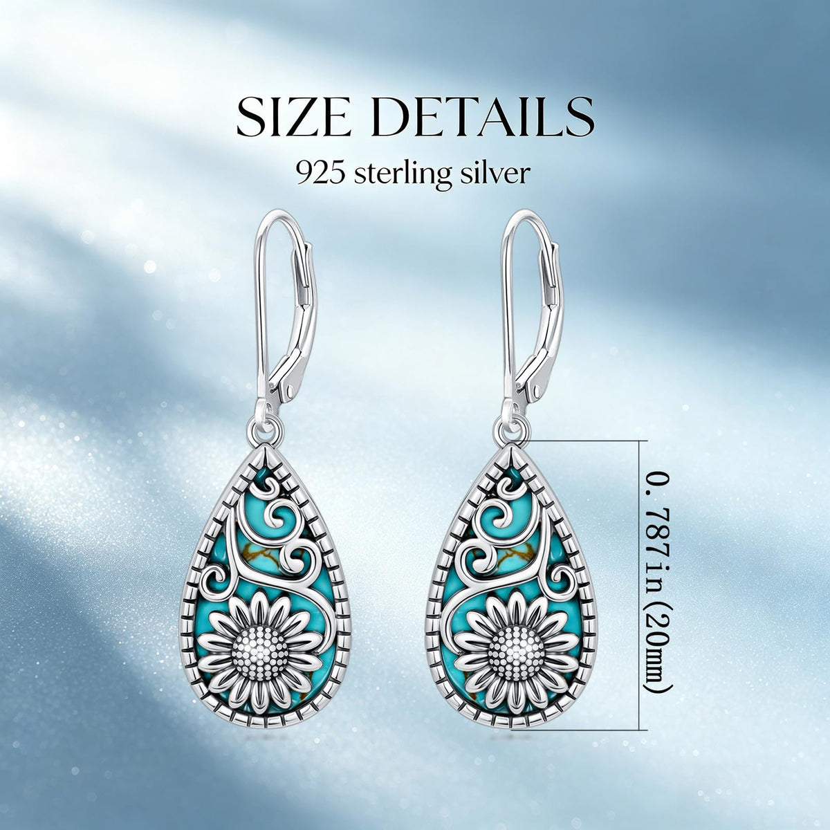Eetaitai Turquoise Sunflower Earrings for Women 925 Sterling Silver Turquoise Dangle Drop Leverback Earrings Vintage Western Jewelry Mothers Day Gifts for Mom Wife Sister