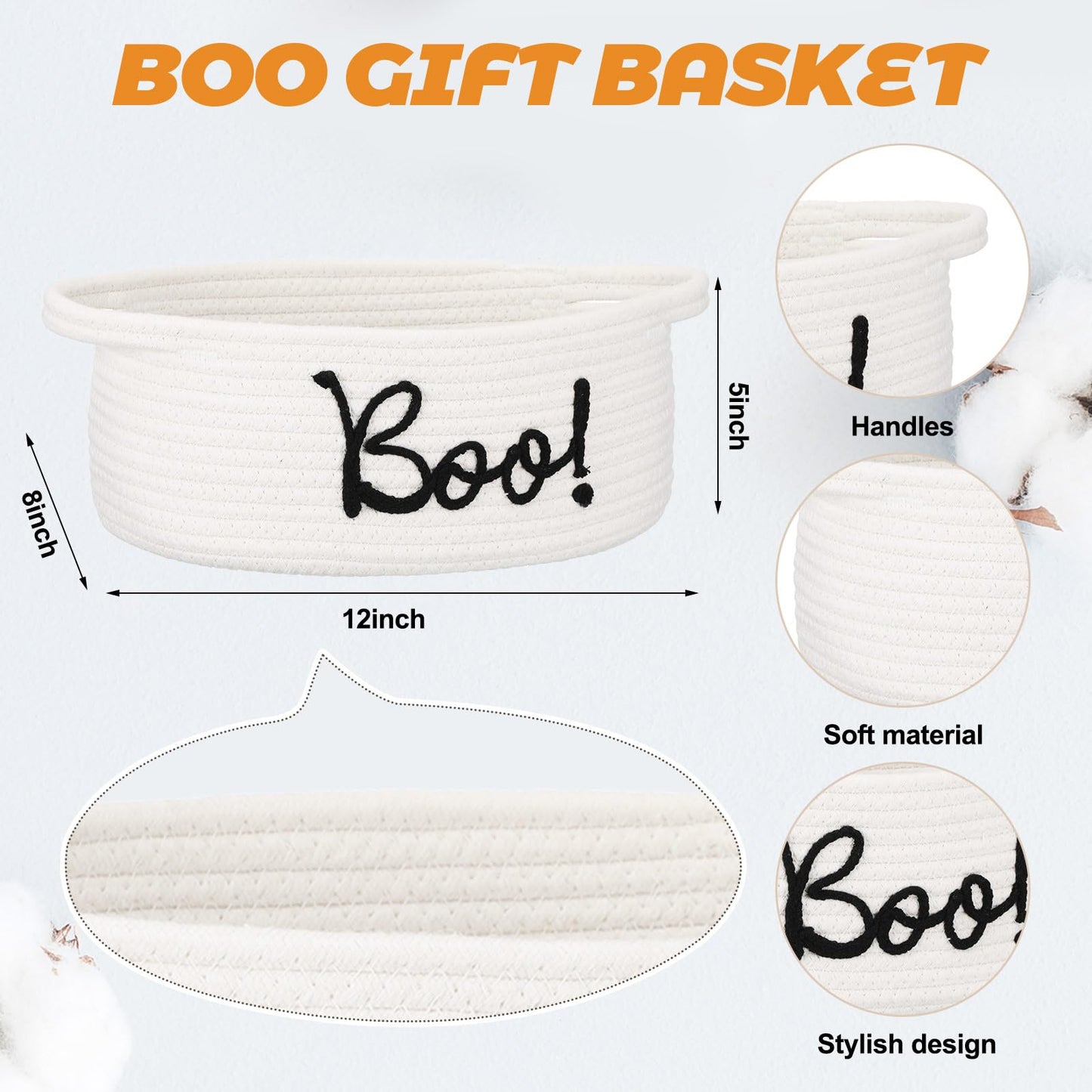 Reallnaive Halloween Boo Gift Basket Set with Handles Include Woven Basket Gift Bags and Ribbons 1 Boo Thank You Cards with White Envelope for Halloween Trick or Treat Party Favor Supplies(Orange)