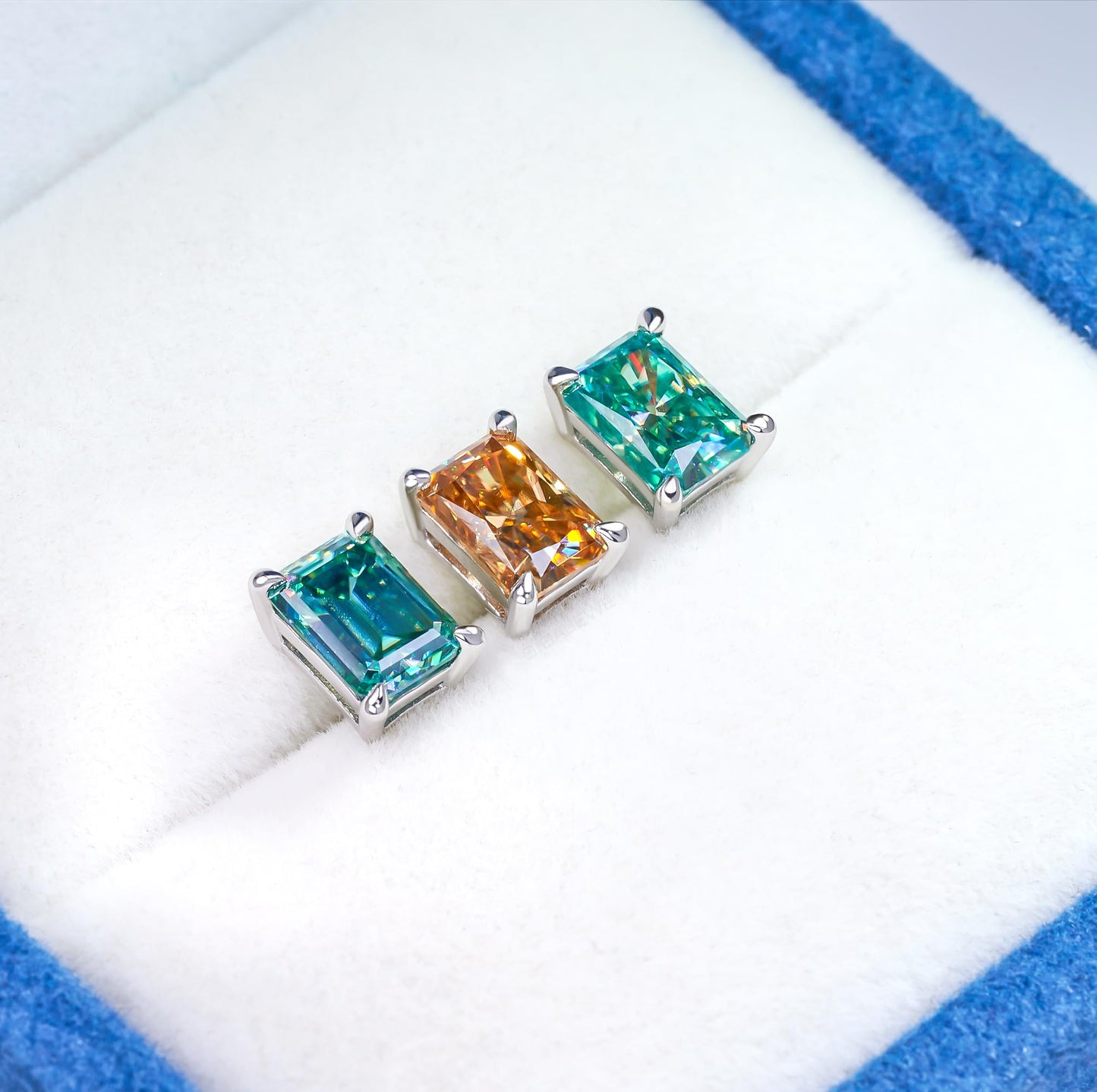 GIGAJEWE Blue Green Color Moissanite Stud Earrings Radiant Cut Moissanite Earrings 2.0ct/pair,18K Gold Plated 925 Steling Silver, Stud Earrings For Women (Brown)