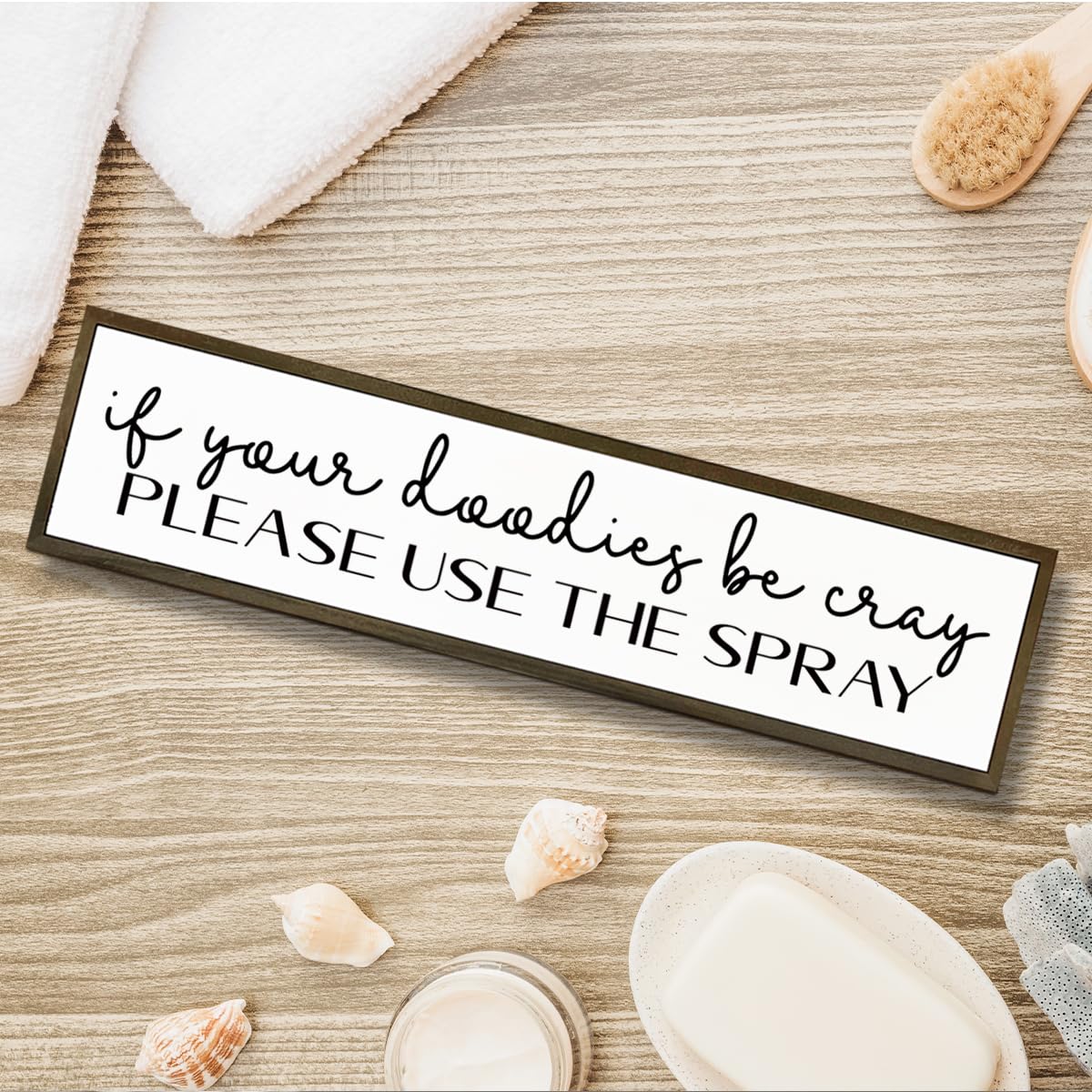Funny Bathroom Signs, If You Doodies Be Cray Please Use the Spray Sign, Decoration for Toilet Restroom Bathroom, Rustic Wood Decor for Tabletop, Decorative Wooden Box Sign, 17.8x4x1.2 inches