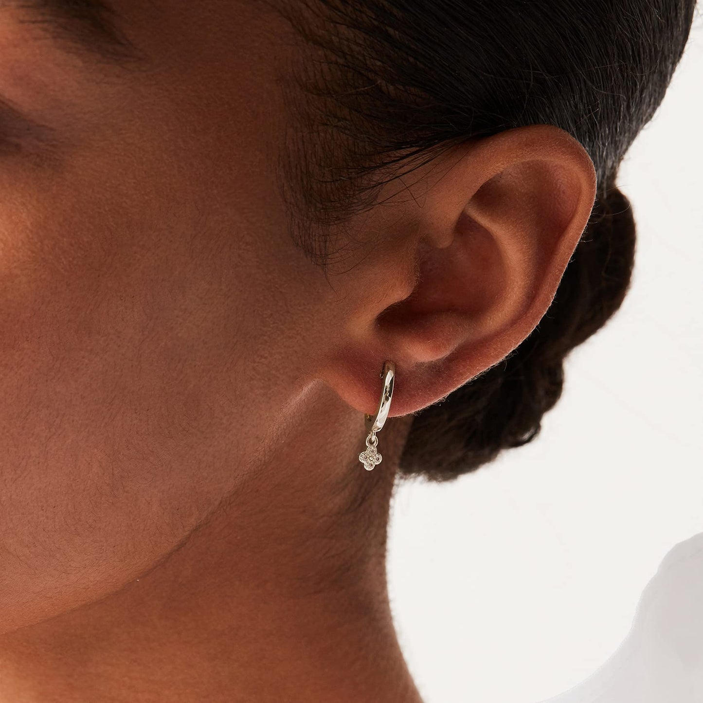 PAVOI Rhodium Plated 925 Sterling Silver Post Dangle Huggie Hoop Earrings For Women - Trendy Clover Drop Hoop Earrings - Cubic Zirconia Small Hinged Huggies