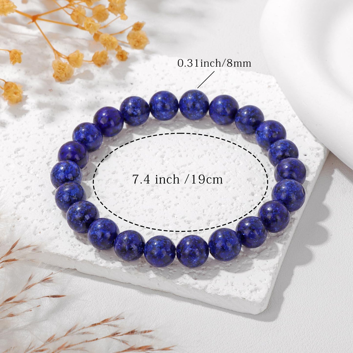 Bolinailo Crystal Beaded Bracelets for Women 8mm Lapis Lazuli Bead Handmade Gemstone Stretch Elastic Bracelet Natural Stone Crystal Healing Reiki Spiritual Jewelry Gifts