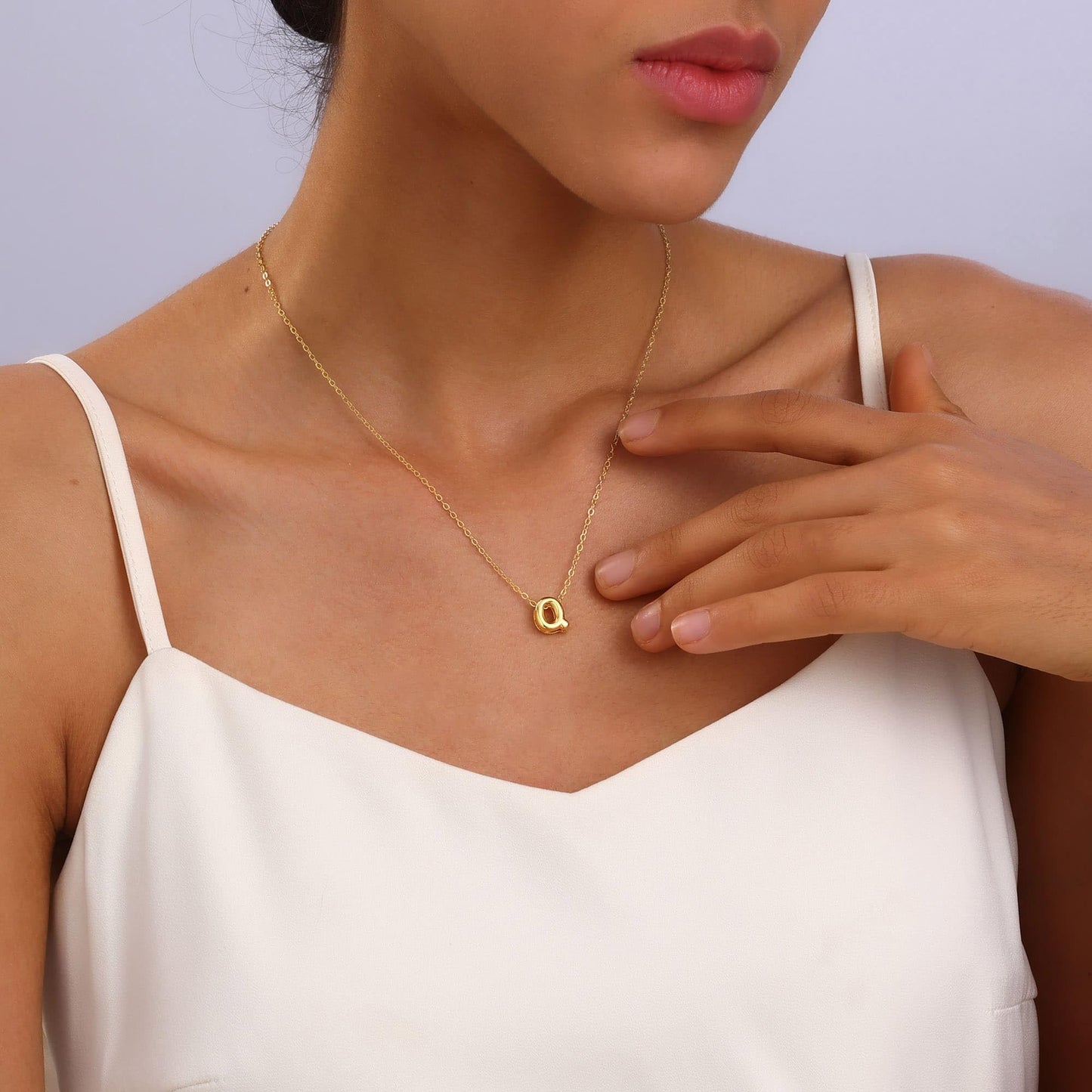 CUEZIY 14K Gold Plated Bubble Letter Necklace Initial Necklaces for Women Dainty Personalized Charm Pendant Name Necklace Cute Non Tarnish Fashion Accessories Teen Gift Trendy Stuff Jewelry Gifts